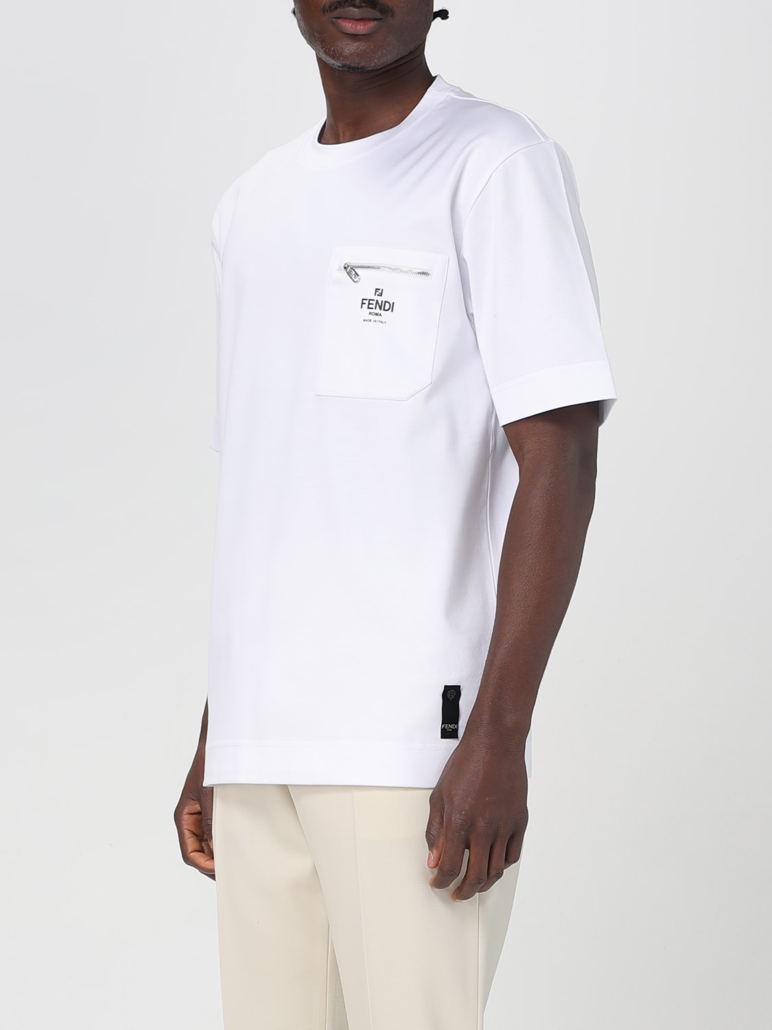 【FENDI】Pocket T-shirt ロゴ クルーネック Tシャツ FY0936ARYR T-Shirt Cotton White | Fendi