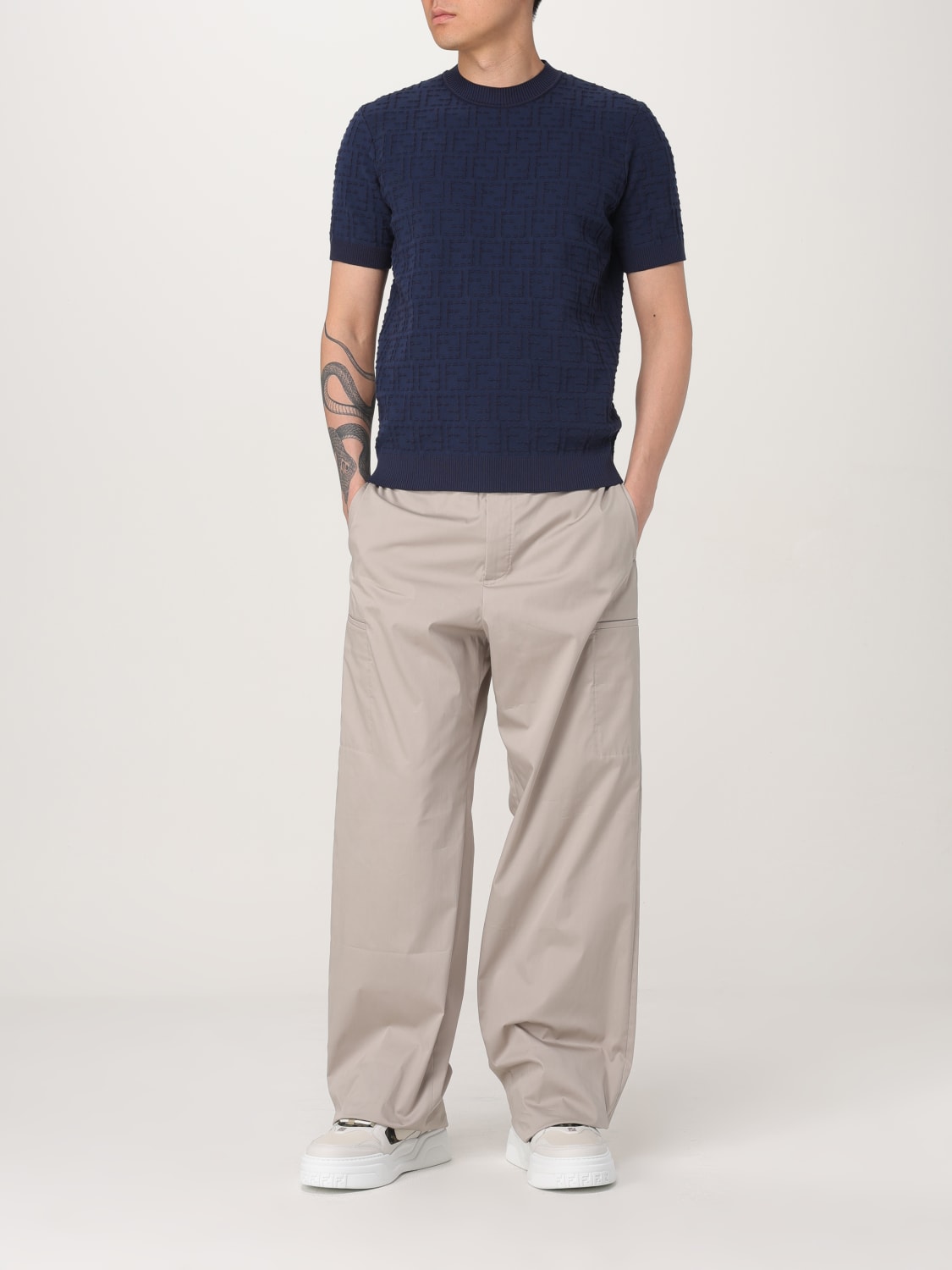 FENDI: crewneck cotton t-shirt - Blue | Fendi t-shirt