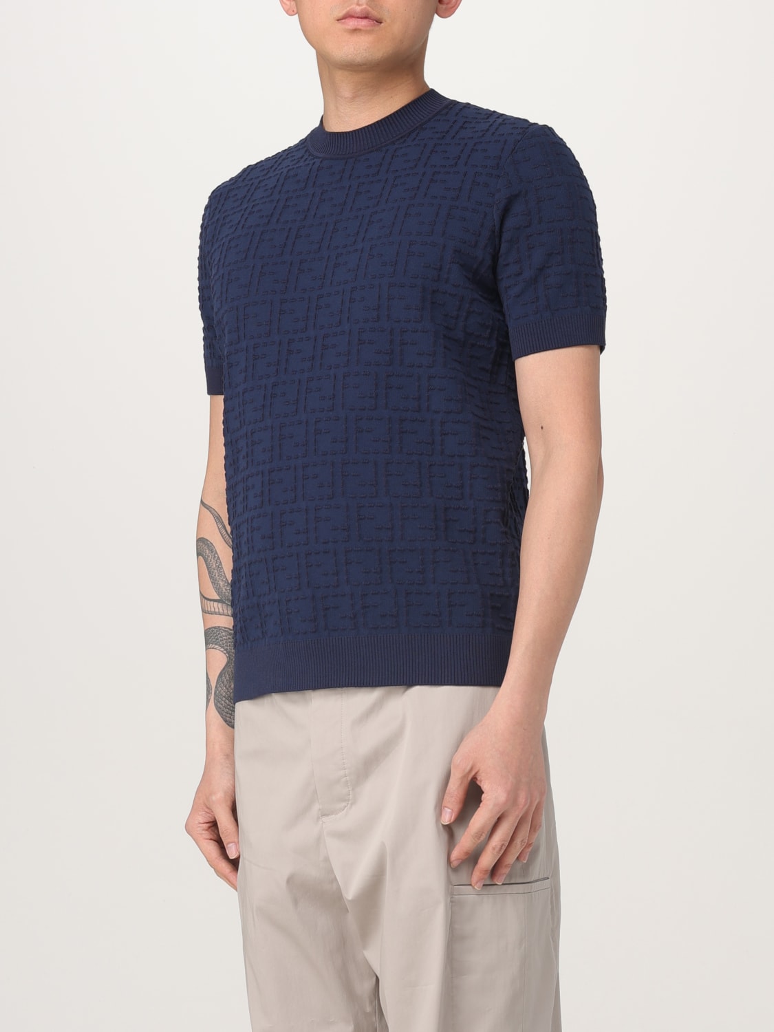 FENDI: crewneck cotton t-shirt - Blue | Fendi t-shirt