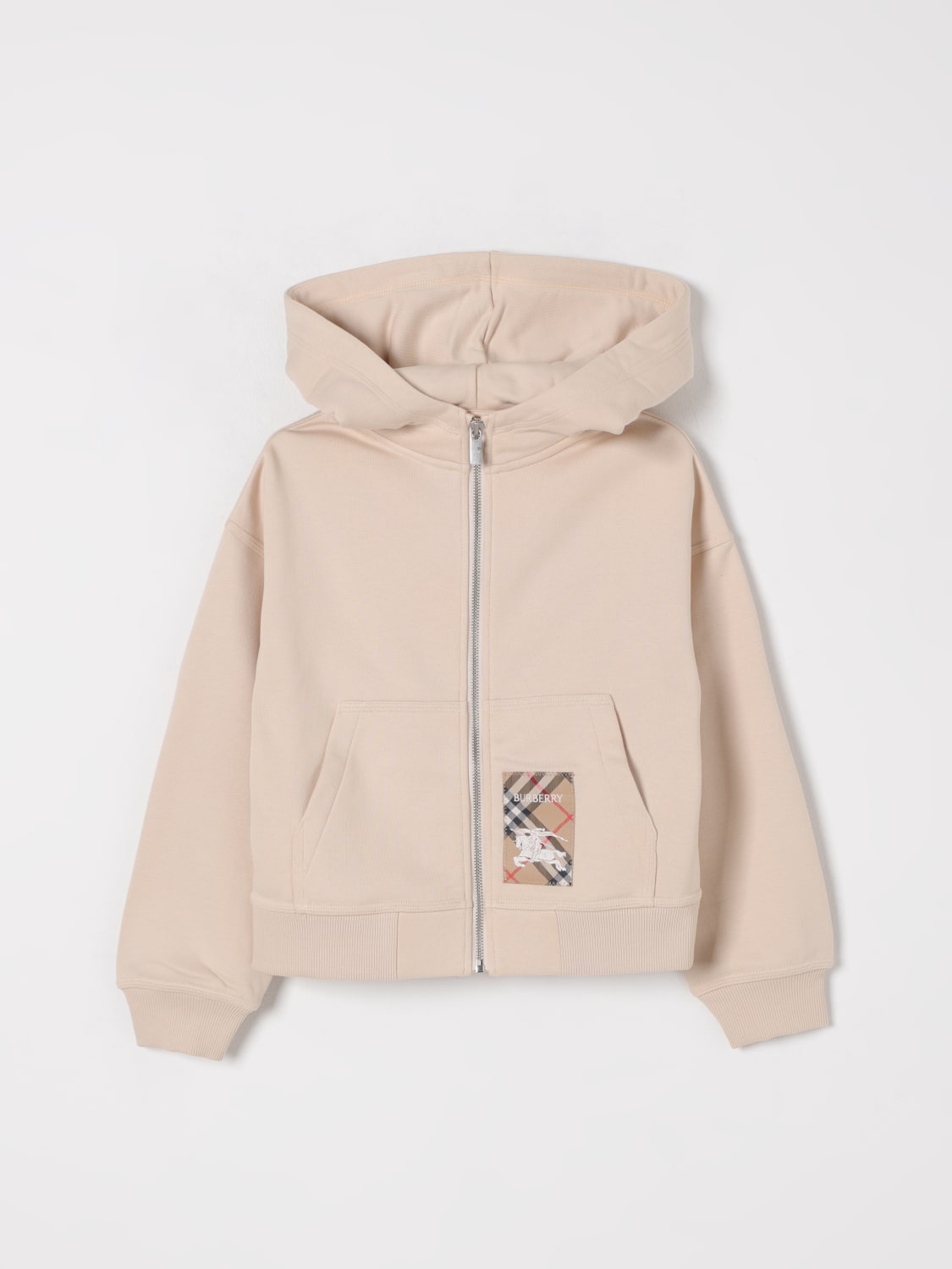 BURBERRY MAGLIA: Felpa in cotone con toppa check Burberry, Avorio - Img 1