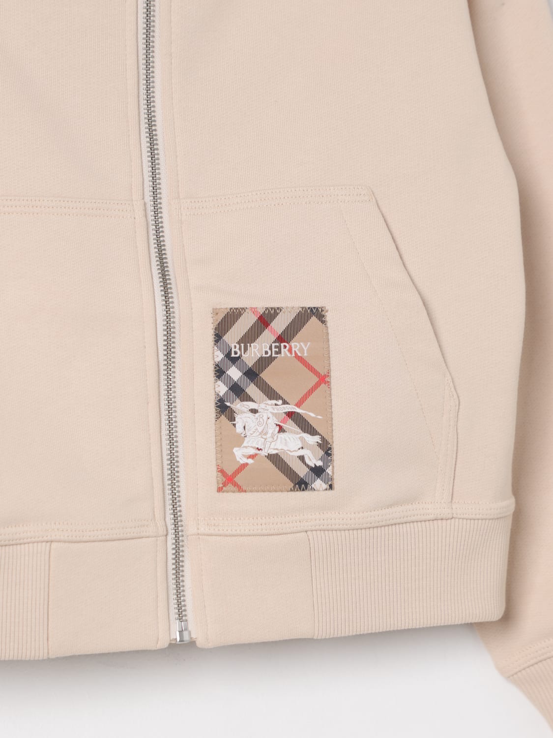 BURBERRY MAGLIA: Felpa in cotone con toppa check Burberry, Avorio - Img 3