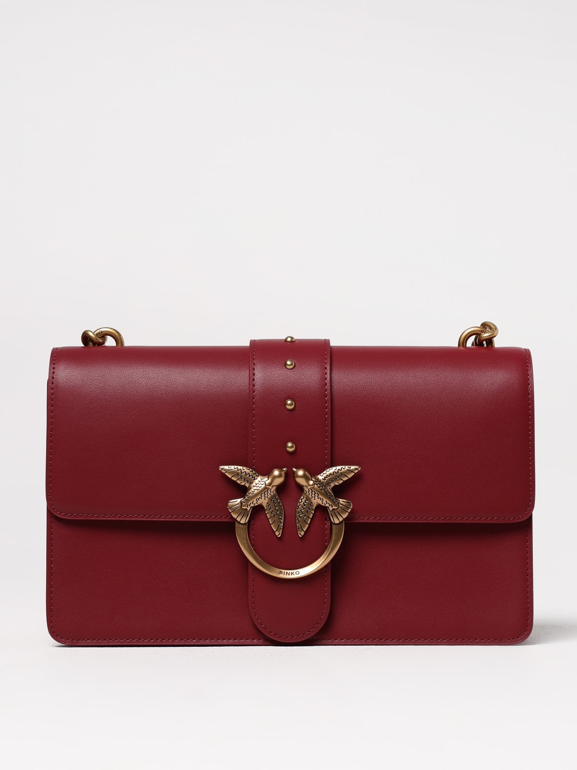 PINKO: Love Classic leather crossbody bag - Burgundy | Pinko