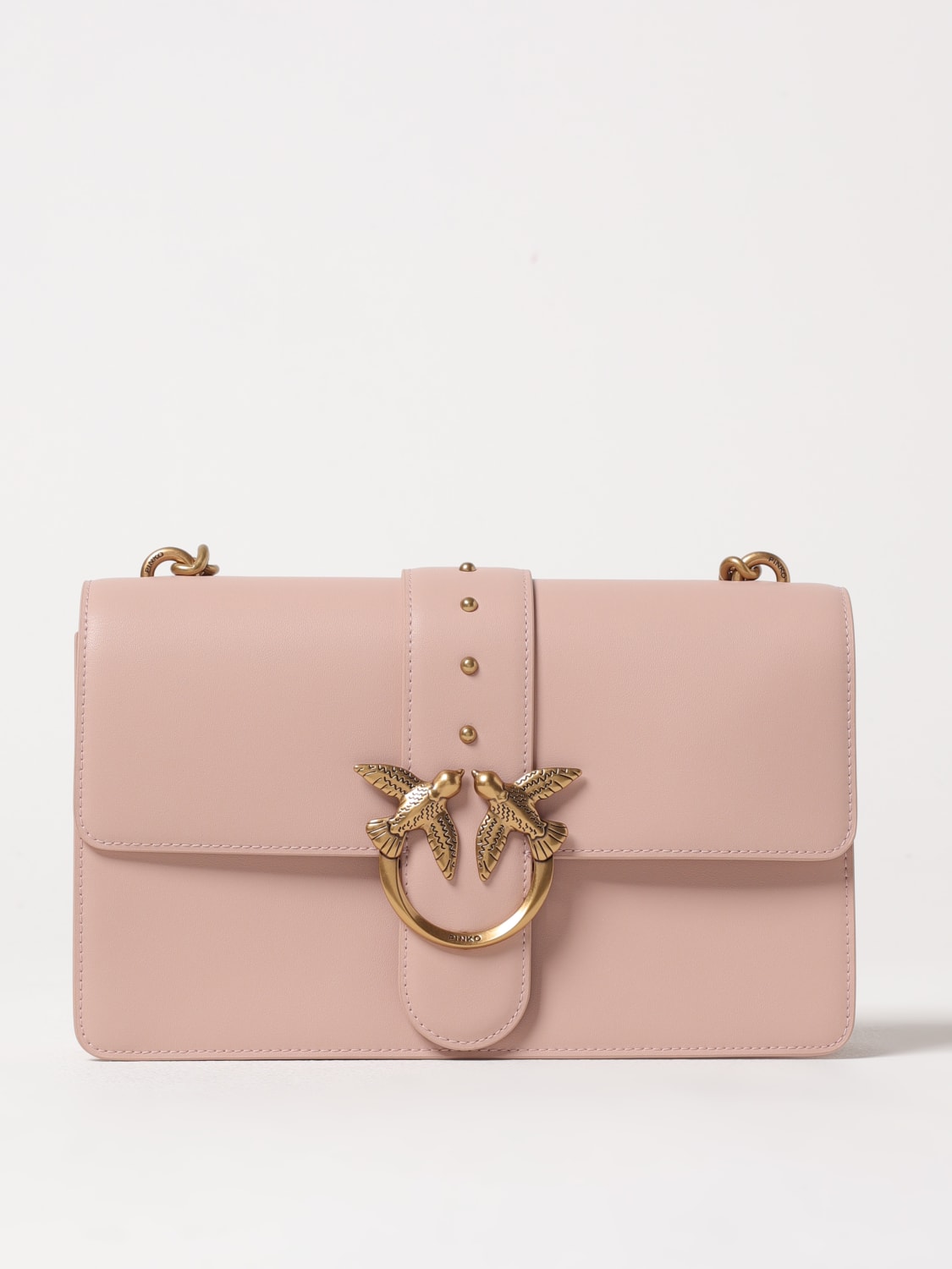 PINKO: Love Classic leather crossbody bag - Blush Pink