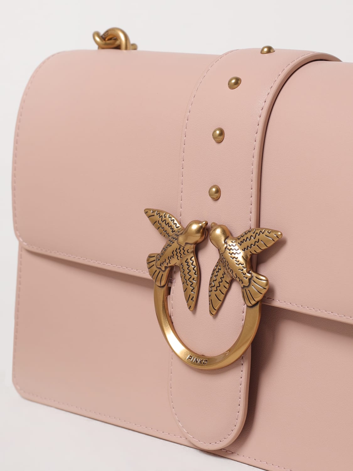 PINKO: Love Classic leather crossbody bag - Blush Pink