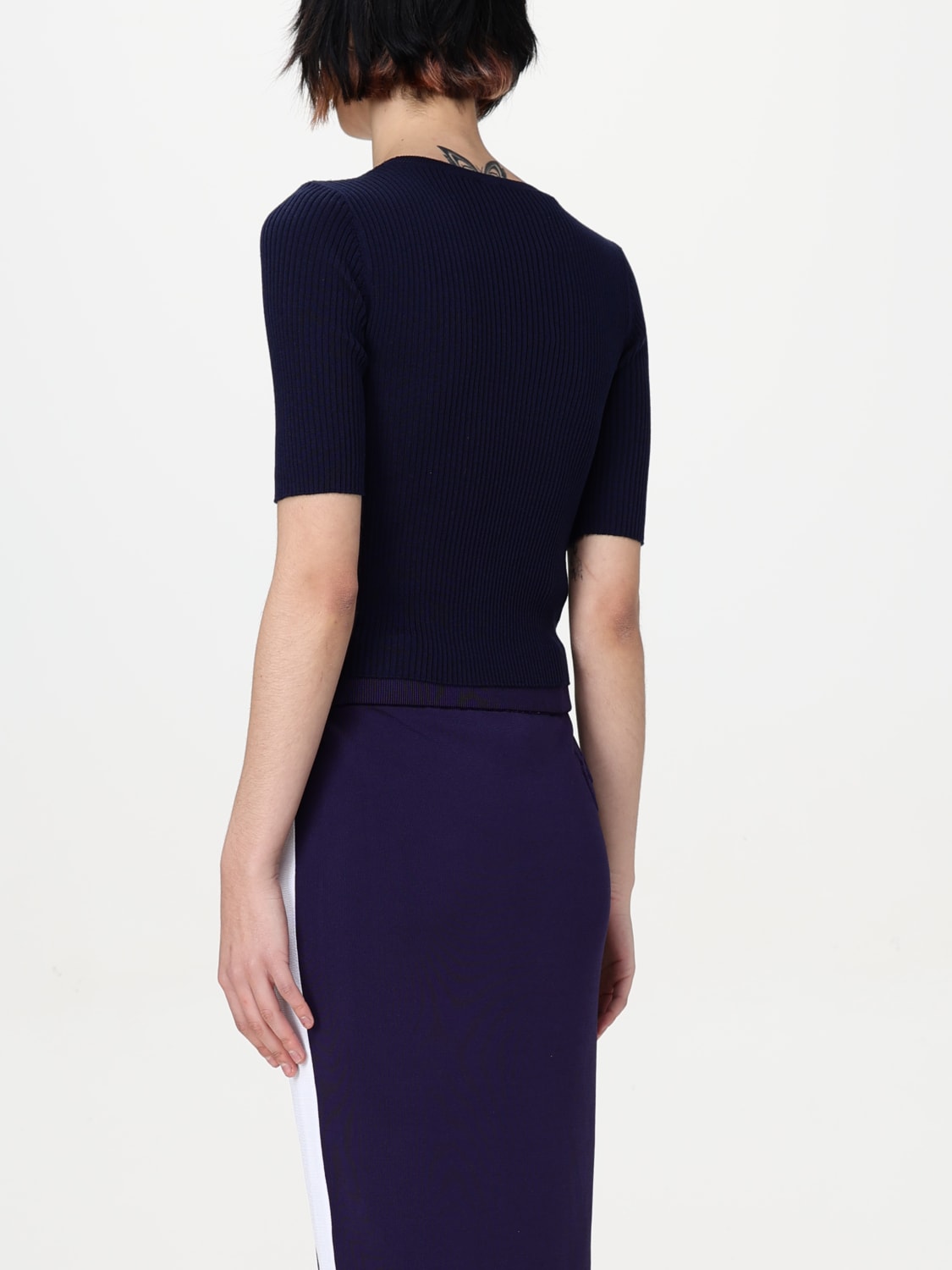 PINKO MAGLIA: Maglia a girocollo Love Birds Pinko in misto cotone stretch, Blue - Img 2