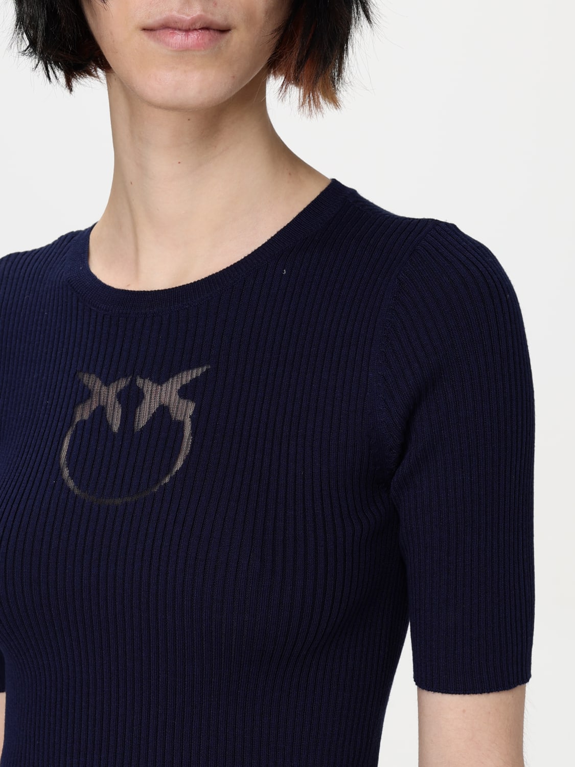 PINKO MAGLIA: Maglia a girocollo Love Birds Pinko in misto cotone stretch, Blue - Img 3