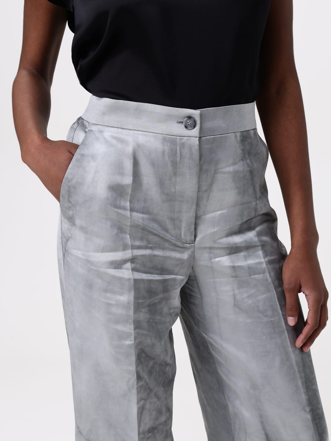 パンツ PINKO 104805 A2BP I53 Trousers Grey Pinko pants in gray slub satin | H-Brands