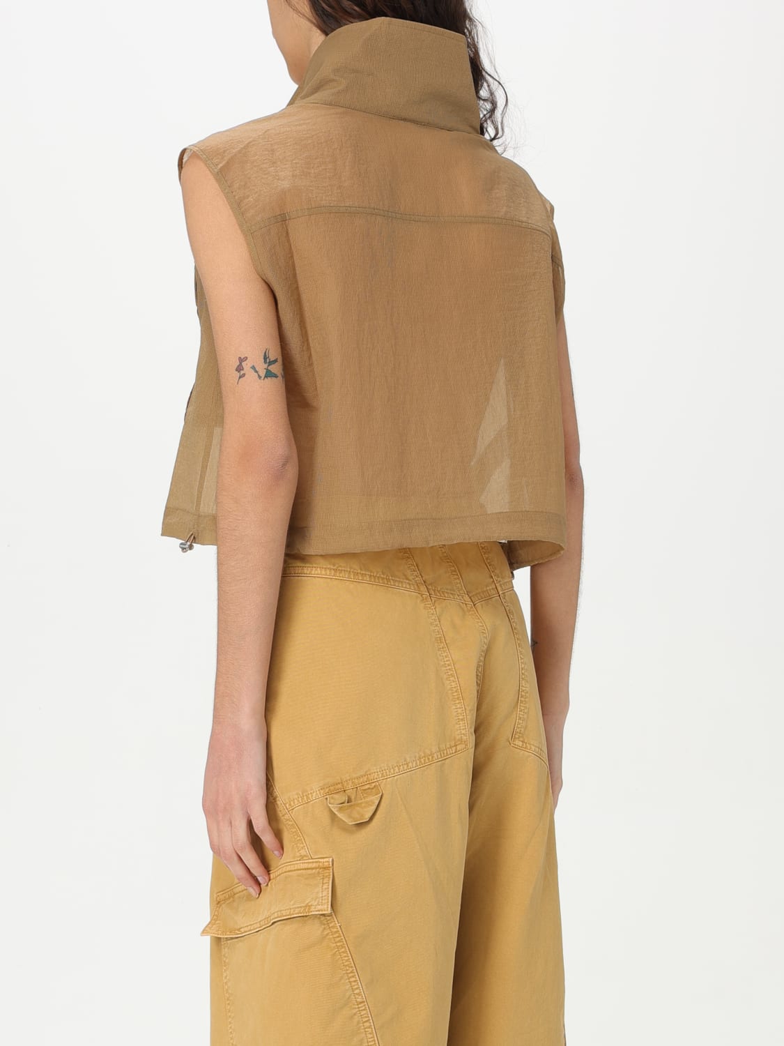 PINKO GILET: Gilet crop Pinko in tessuto Ripstop, Marrone - Img 2