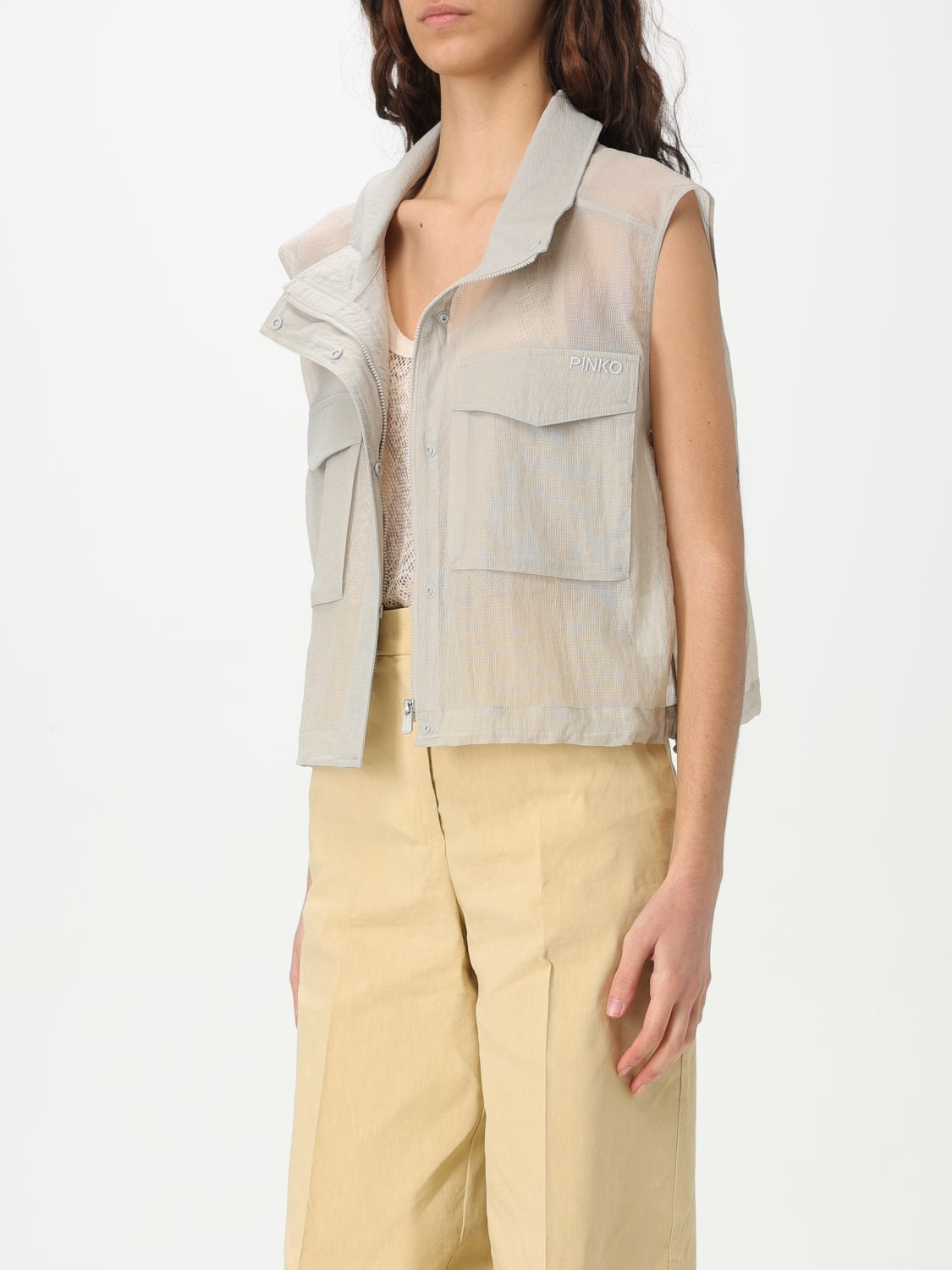 PINKO GILET: Gilet crop Pinko in tessuto Ripstop, Perla - Img 3