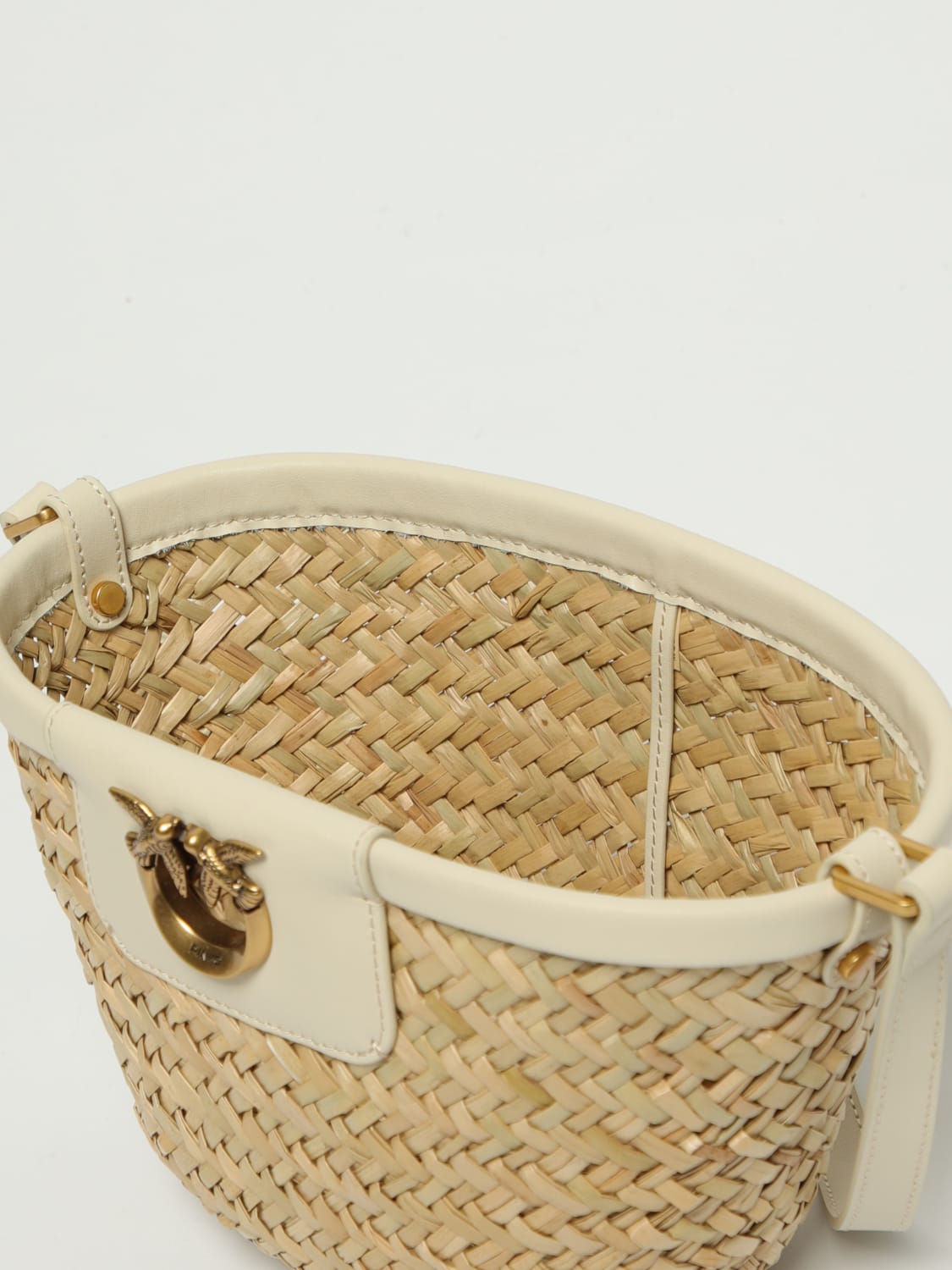 PINKO BORSA A TRACOLLA: Borsa a secchiello in rafia Pinko, Bianco - Img 3