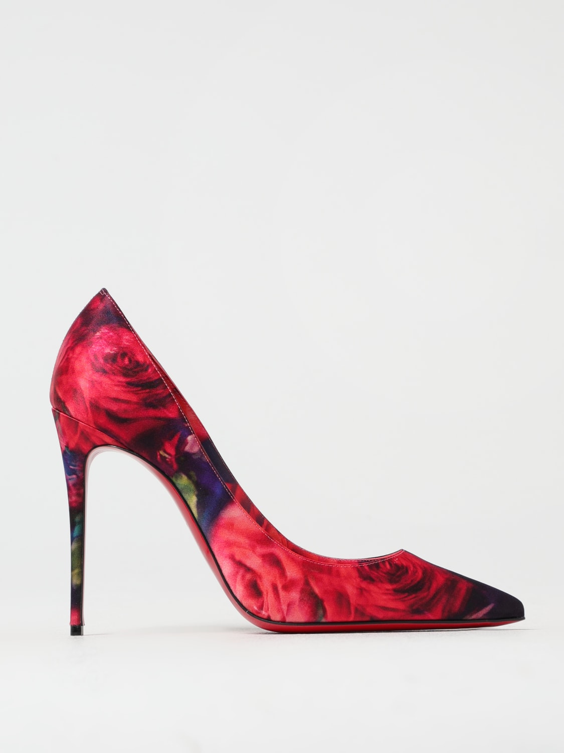 CHRISTIAN LOUBOUTIN DÉCOLLETÉ: Décolleté Kate Christian Louboutin in raso di seta con rose stampate, Fantasia - Img 1