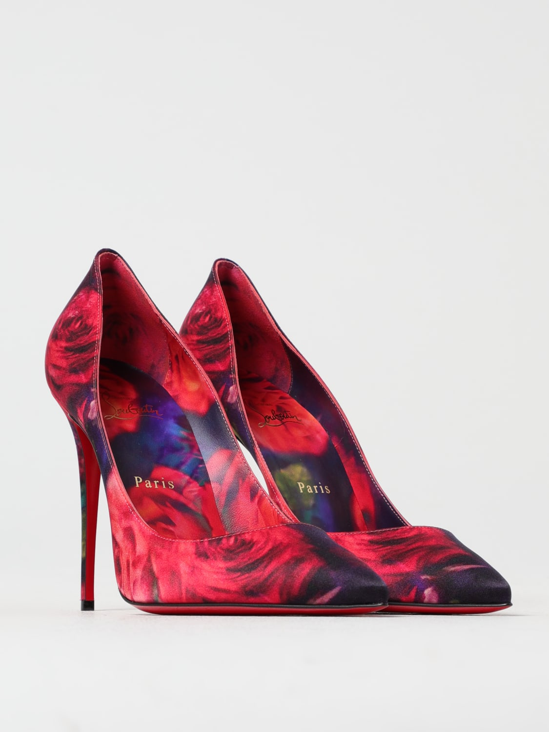 CHRISTIAN LOUBOUTIN DÉCOLLETÉ: Décolleté Kate Christian Louboutin in raso di seta con rose stampate, Fantasia - Img 2