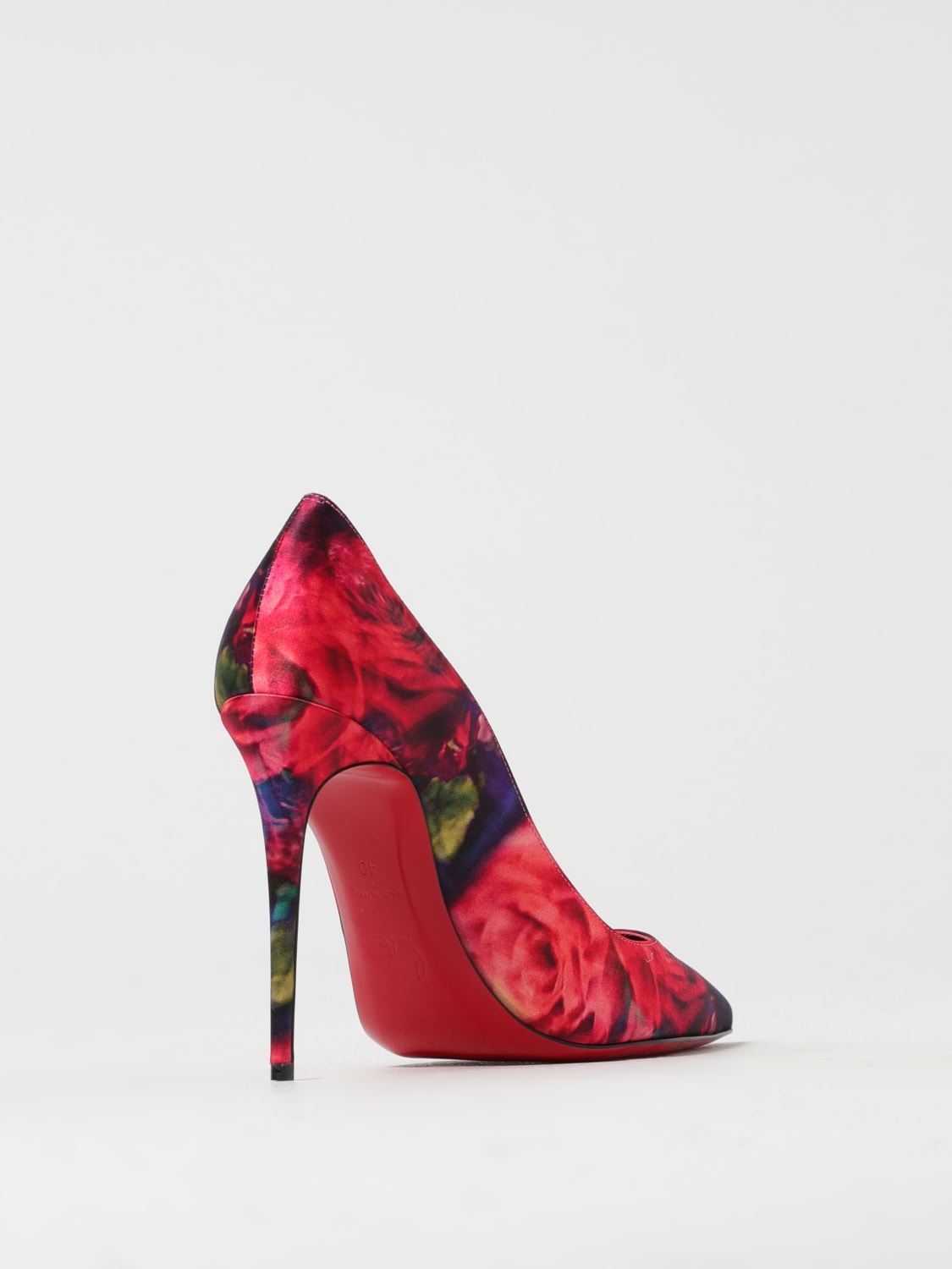 CHRISTIAN LOUBOUTIN DÉCOLLETÉ: Décolleté Kate Christian Louboutin in raso di seta con rose stampate, Fantasia - Img 3