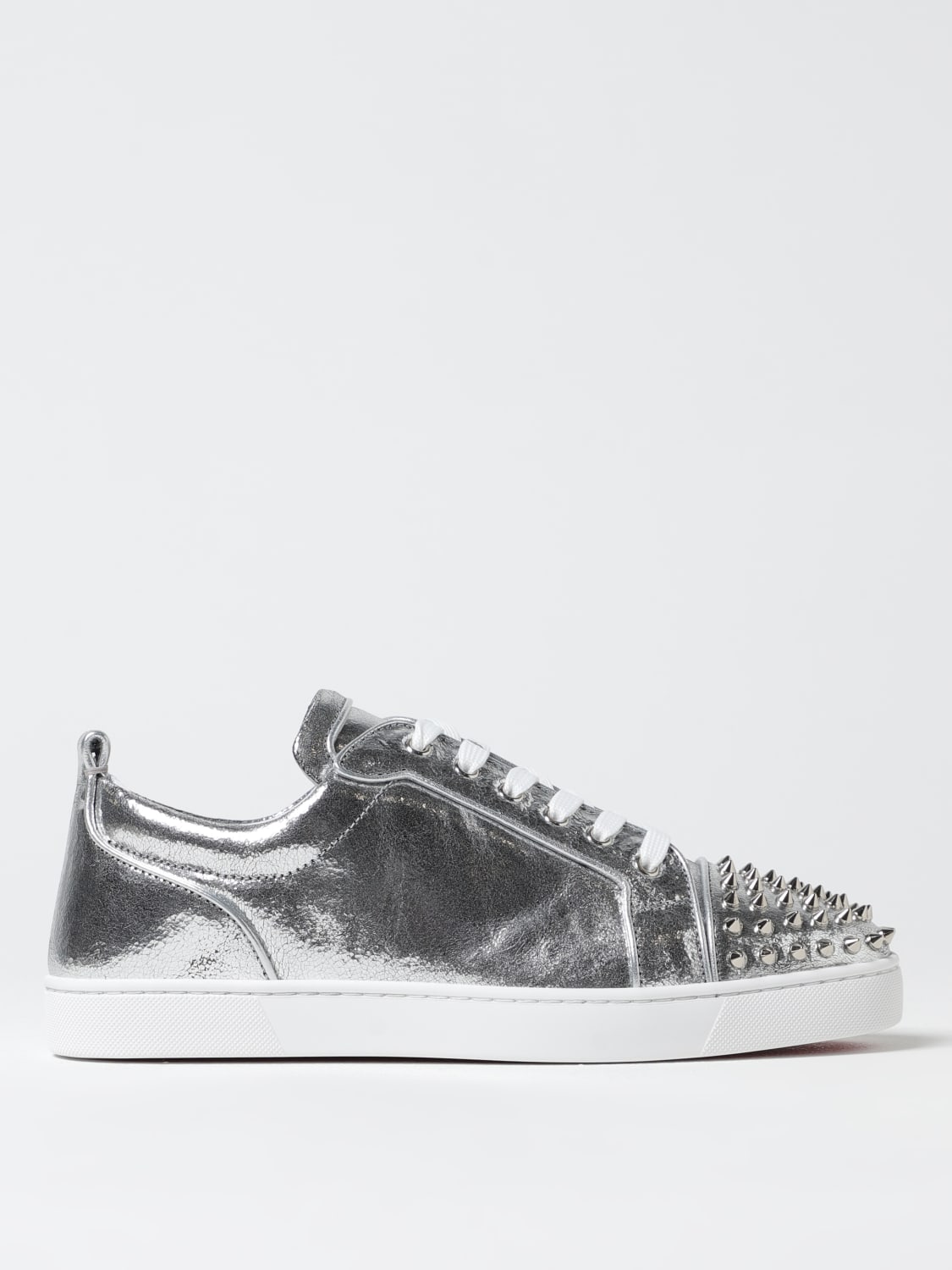 CHRISTIAN LOUBOUTIN SNEAKERS: Sneakers Louis Junior Spikes Christian Louboutin in pelle laminata , Argento - Img 1