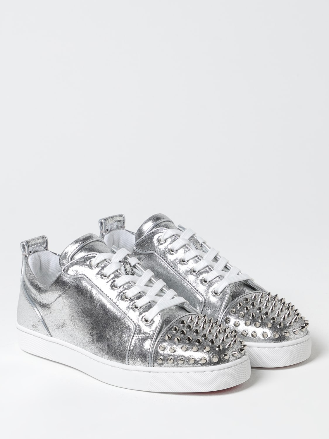 CHRISTIAN LOUBOUTIN SNEAKERS: Sneakers Louis Junior Spikes Christian Louboutin in pelle laminata , Argento - Img 2