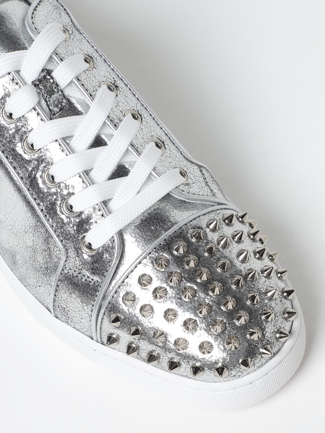 CHRISTIAN LOUBOUTIN SNEAKERS: Sneakers Louis Junior Spikes Christian Louboutin in pelle laminata , Argento - Img 4