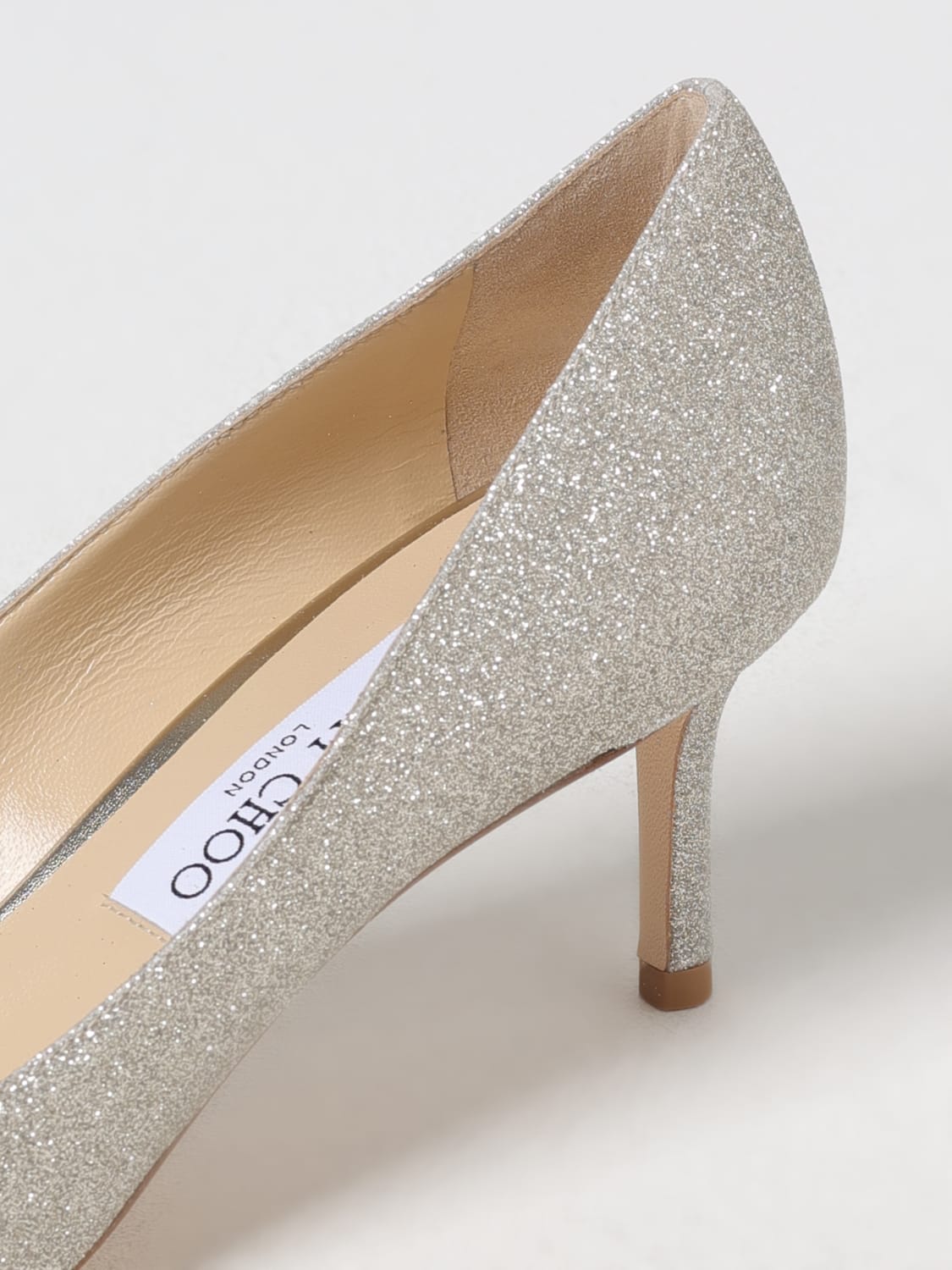 JIMMY CHOO: Décolleté Romy in pelle glitter - Argento