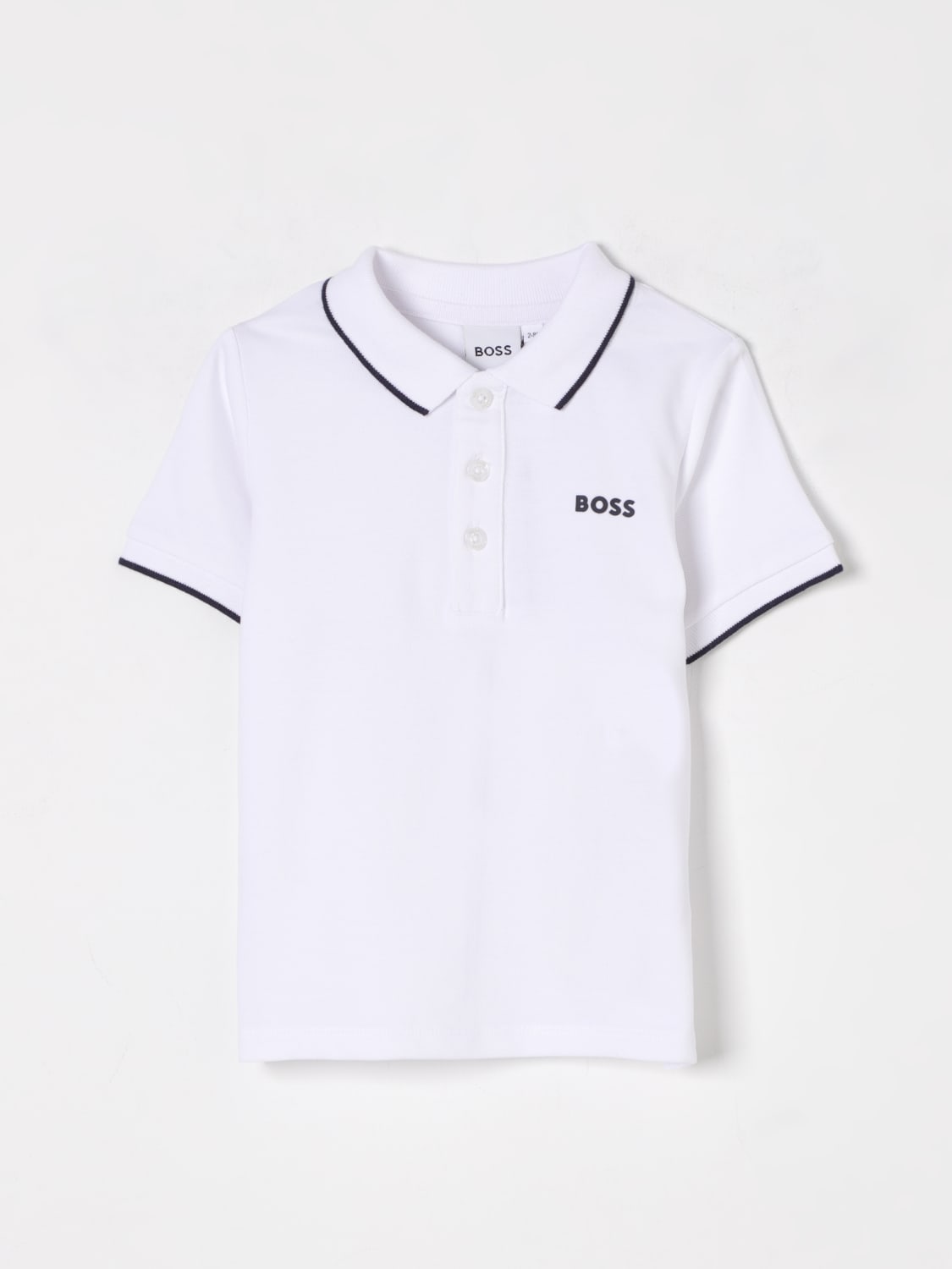 BOSS T-SHIRT: Polo in cotone con mini logo Boss, Bianco - Img 1