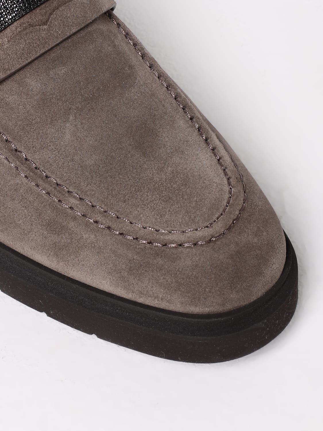 BRUNELLO CUCINELLI MOCASSINI: Mocassino Brunello Cucinelli in camoscio con monile , Moro - Img 4