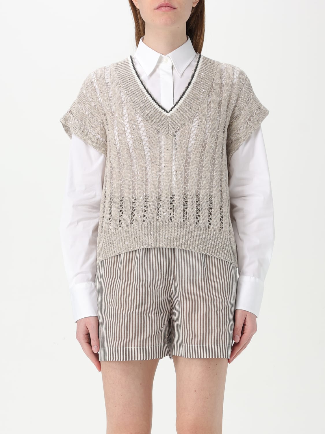 アウターその他 BRUNELLO CUCINELLI Woman Waistcoat Yellow Cream MCO559412 BRUNELLO CUCINELLI: Sweater woman - Yellow Cream | Brunello