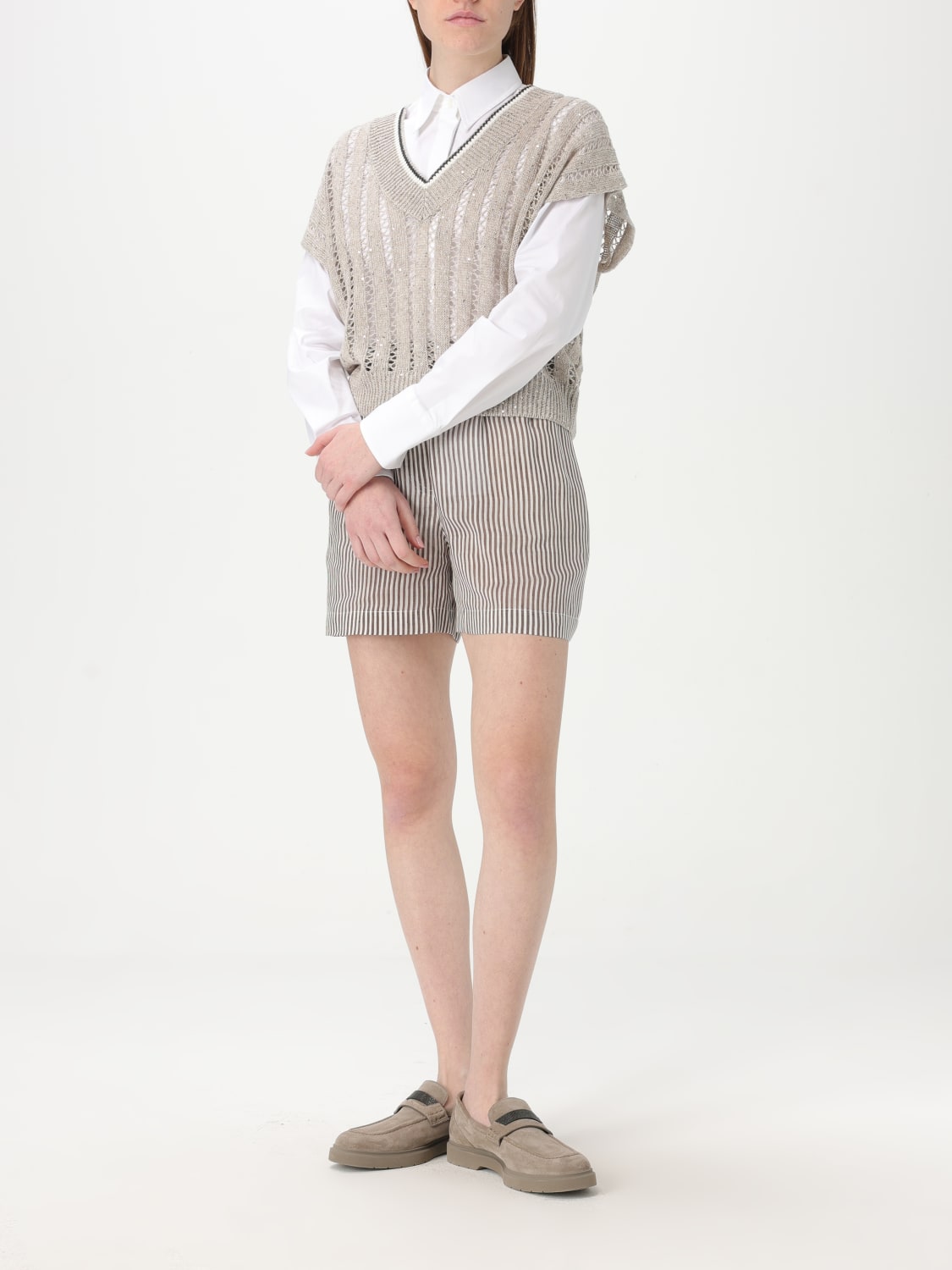 アウターその他 BRUNELLO CUCINELLI Woman Waistcoat Yellow Cream MCO559412 BRUNELLO CUCINELLI: Sweater woman - Yellow Cream | Brunello
