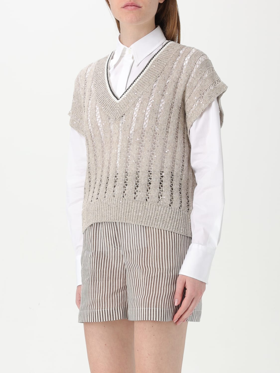 アウターその他 BRUNELLO CUCINELLI Woman Waistcoat Yellow Cream MCO559412 BRUNELLO CUCINELLI: Sweater woman - Yellow Cream | Brunello
