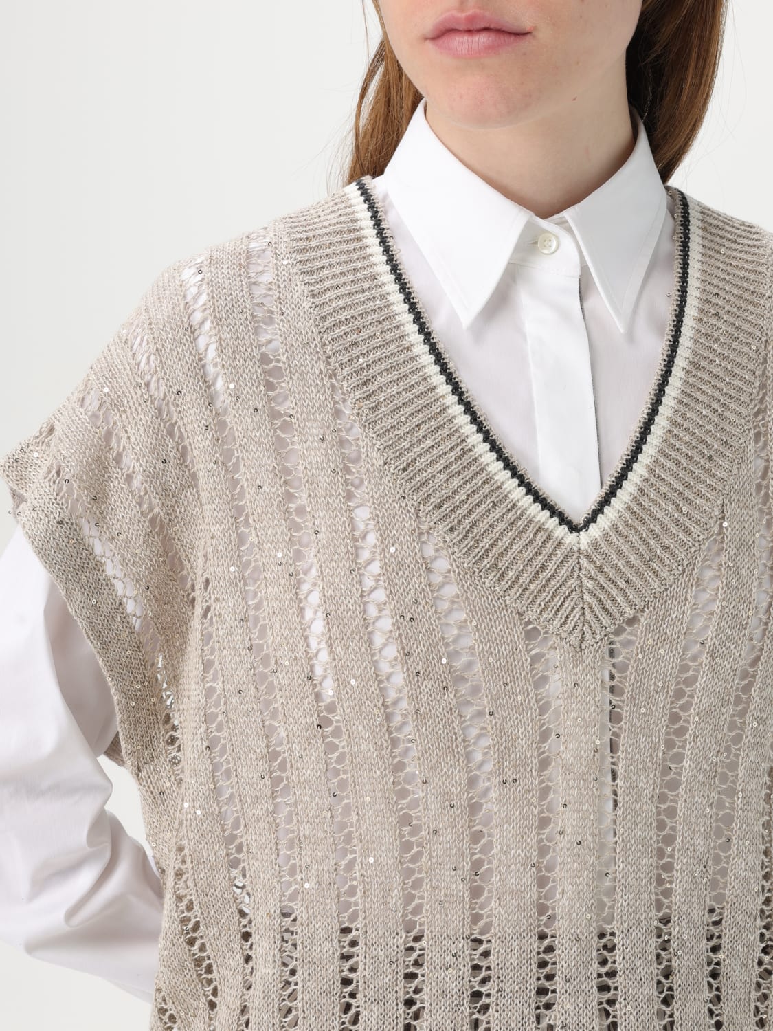 アウターその他 BRUNELLO CUCINELLI Woman Waistcoat Yellow Cream MCO559412 BRUNELLO CUCINELLI: Sweater woman - Yellow Cream | Brunello