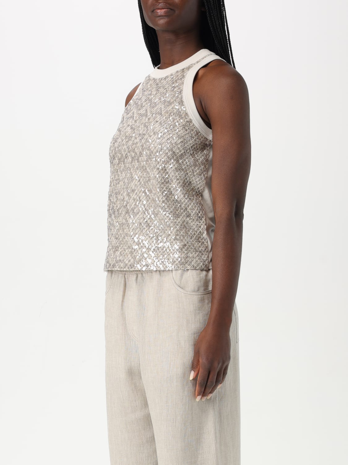 BRUNELLO CUCINELLI TOP: Top Brunello Cucinelli in misto cotone con strass , Panna - Img 4