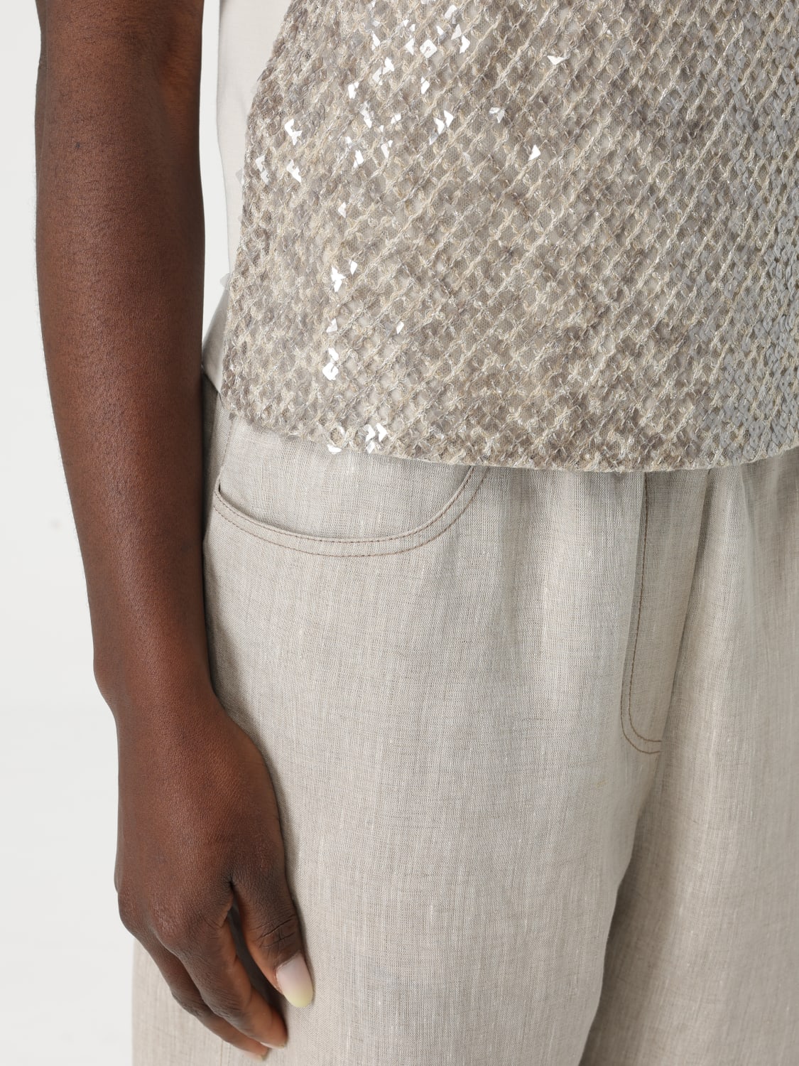 BRUNELLO CUCINELLI TOP: Top Brunello Cucinelli in misto cotone con strass , Panna - Img 5