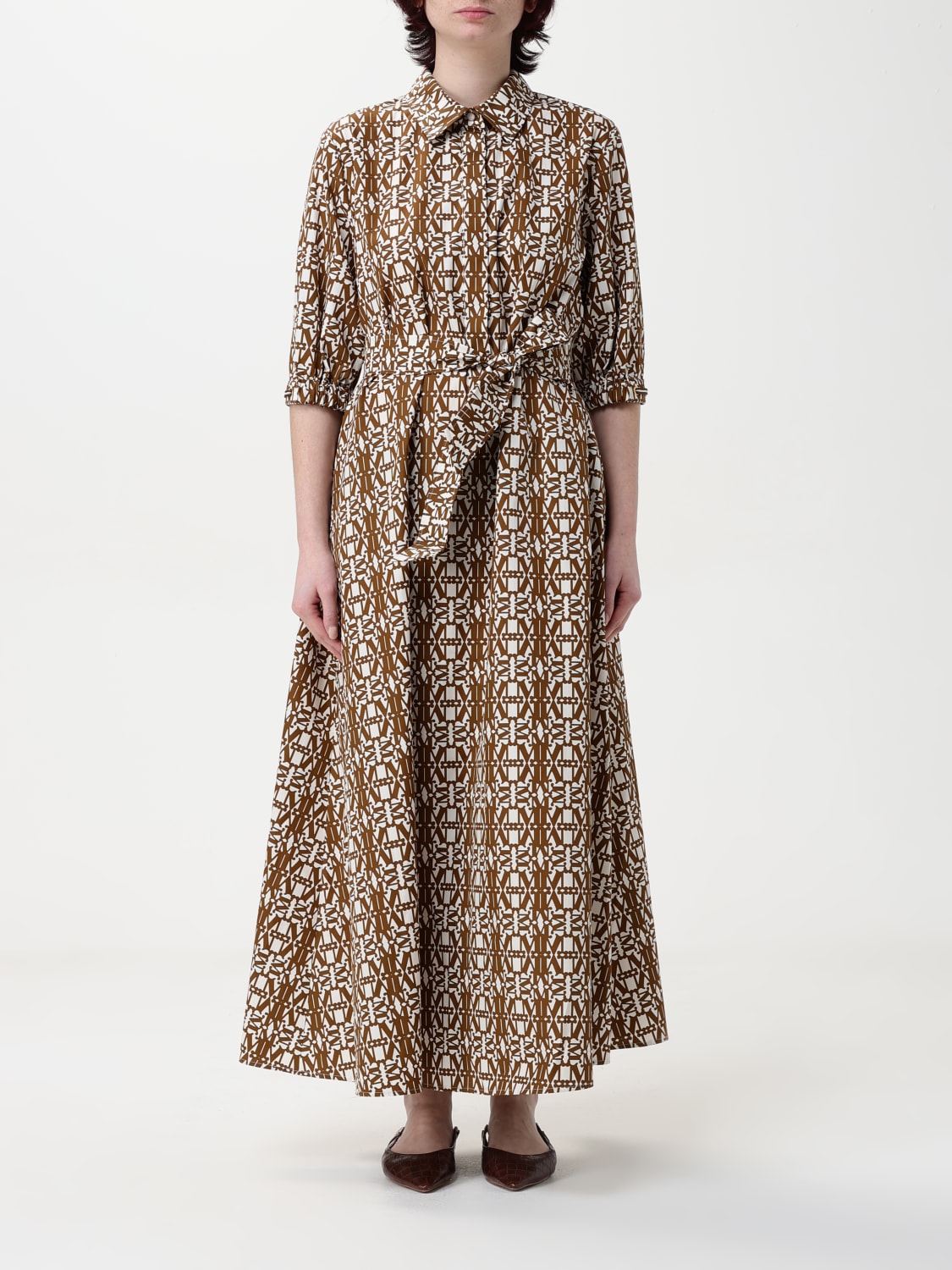大人気【S MAXMARA】Abito chemisier in cotone stampato MAX MARA: Abito chemisier in cotone stampato - Tabacco