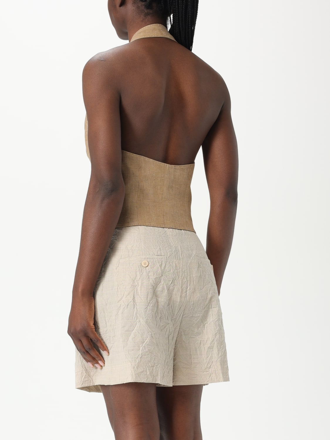 MAX MARA GILET: Gilet a monopetto Max Mara in lino, Tabacco - Img 3