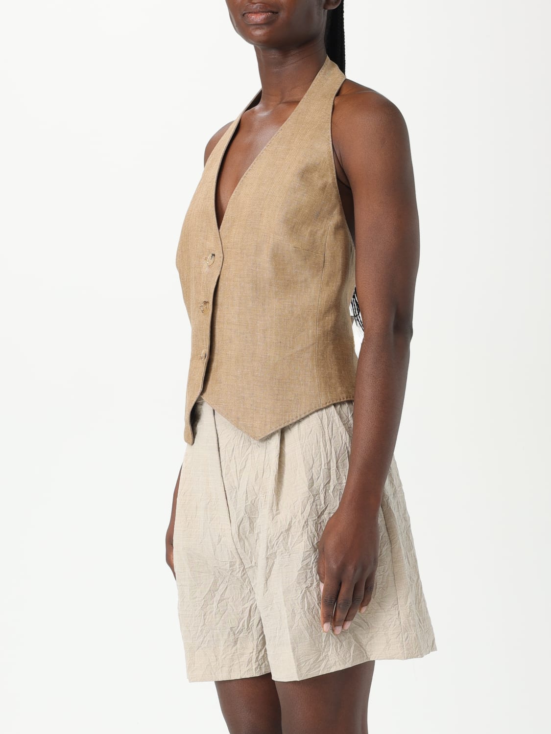 MAX MARA GILET: Gilet a monopetto Max Mara in lino, Tabacco - Img 4