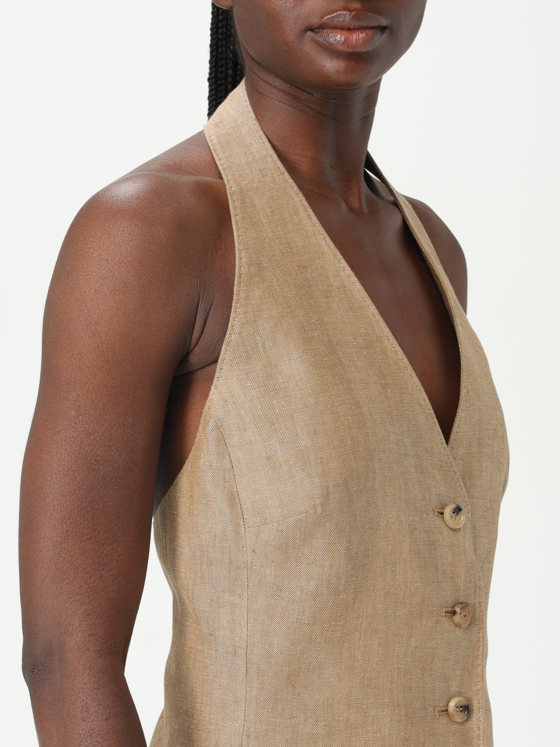 MAX MARA GILET: Gilet a monopetto Max Mara in lino, Tabacco - Img 5