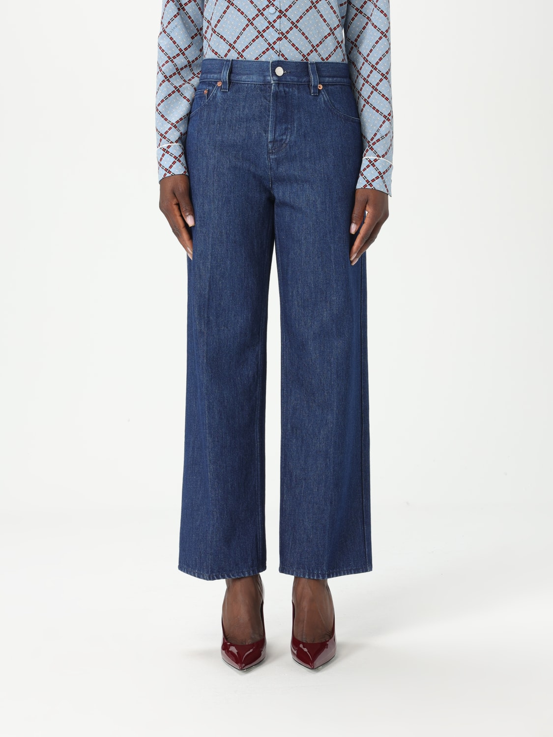 デニム・ジーパン GUCCI Women Denim Pants 812233XDC83 4100 Blue Straight fit denim pants in dark blue | GUCCI® US