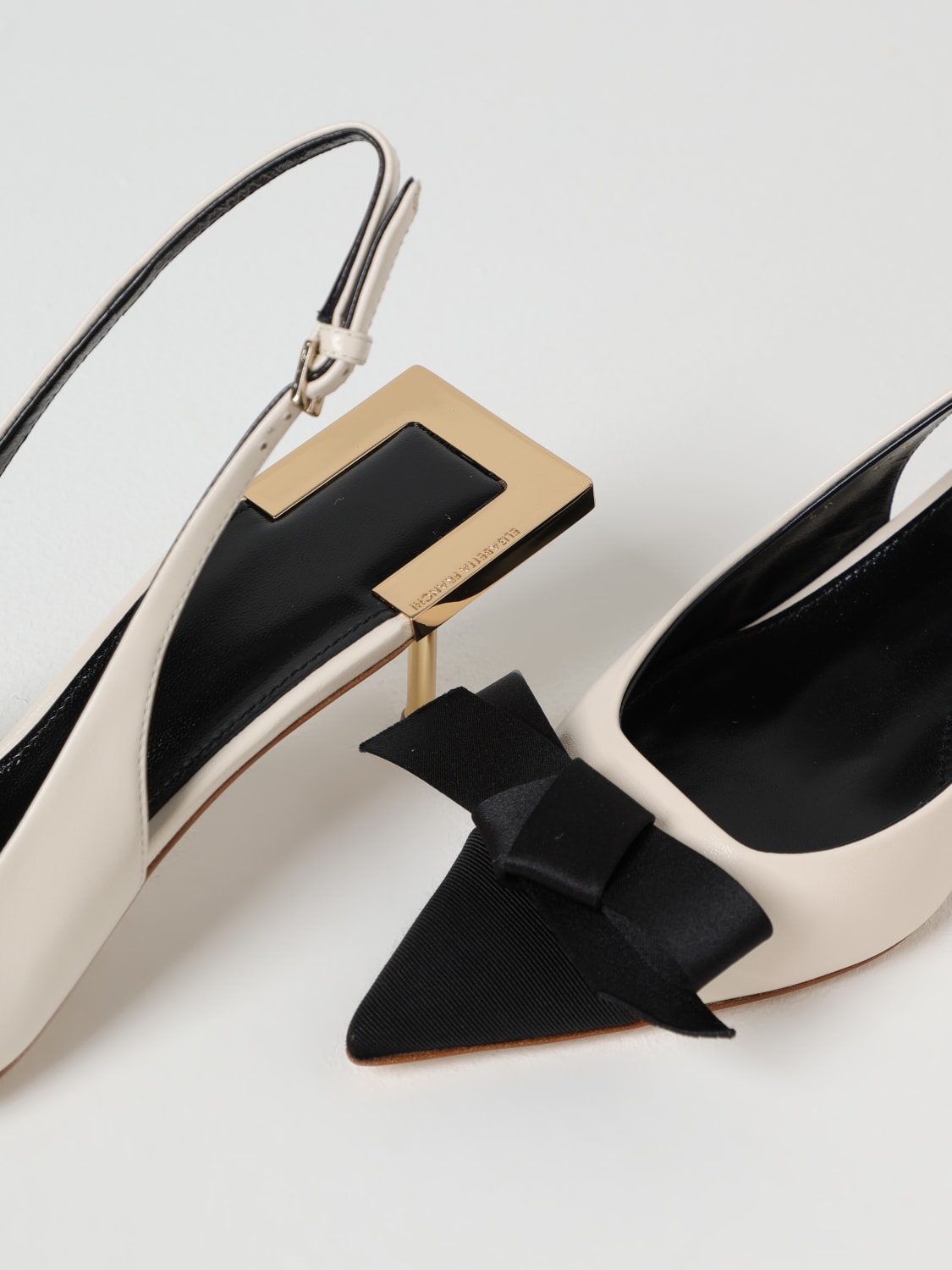 ELISABETTA FRANCHI DÉCOLLETÉ: Slingback Elisabetta Franchi in nappa con fiocco in raso , Bianco - Img 4
