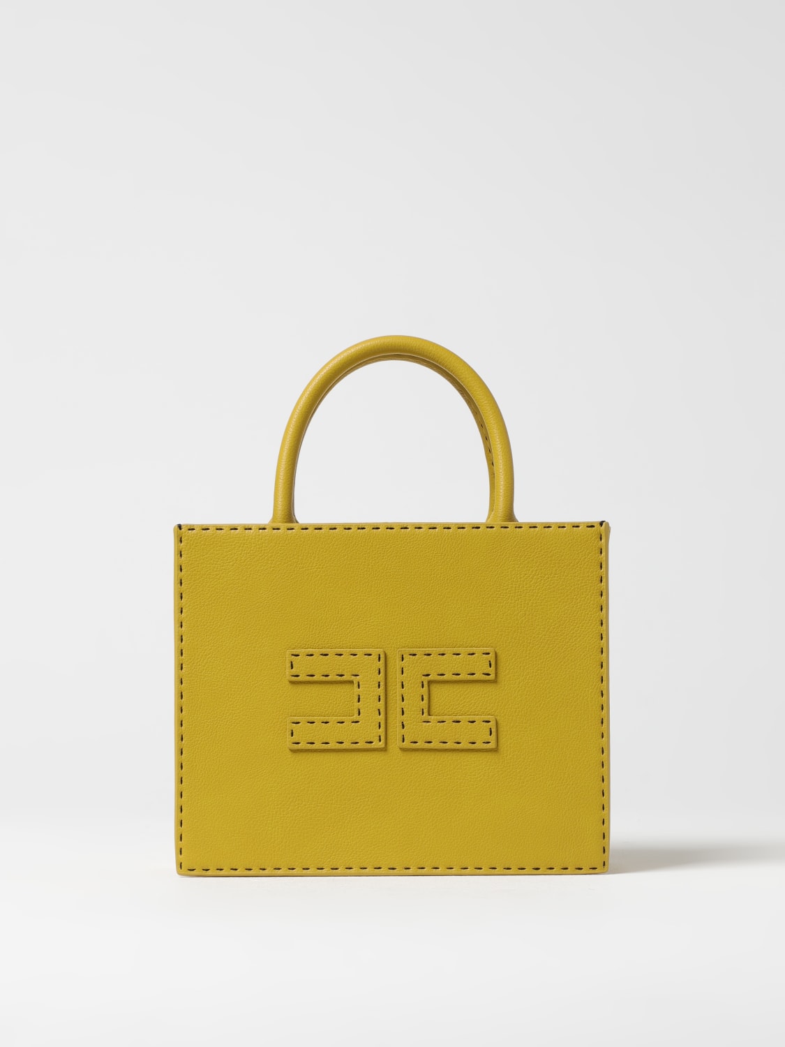 ELISABETTA FRANCHI BORSA A MANO: Borsa Elisabetta Franchi in pelle sintetica a grana , Senape - Img 1