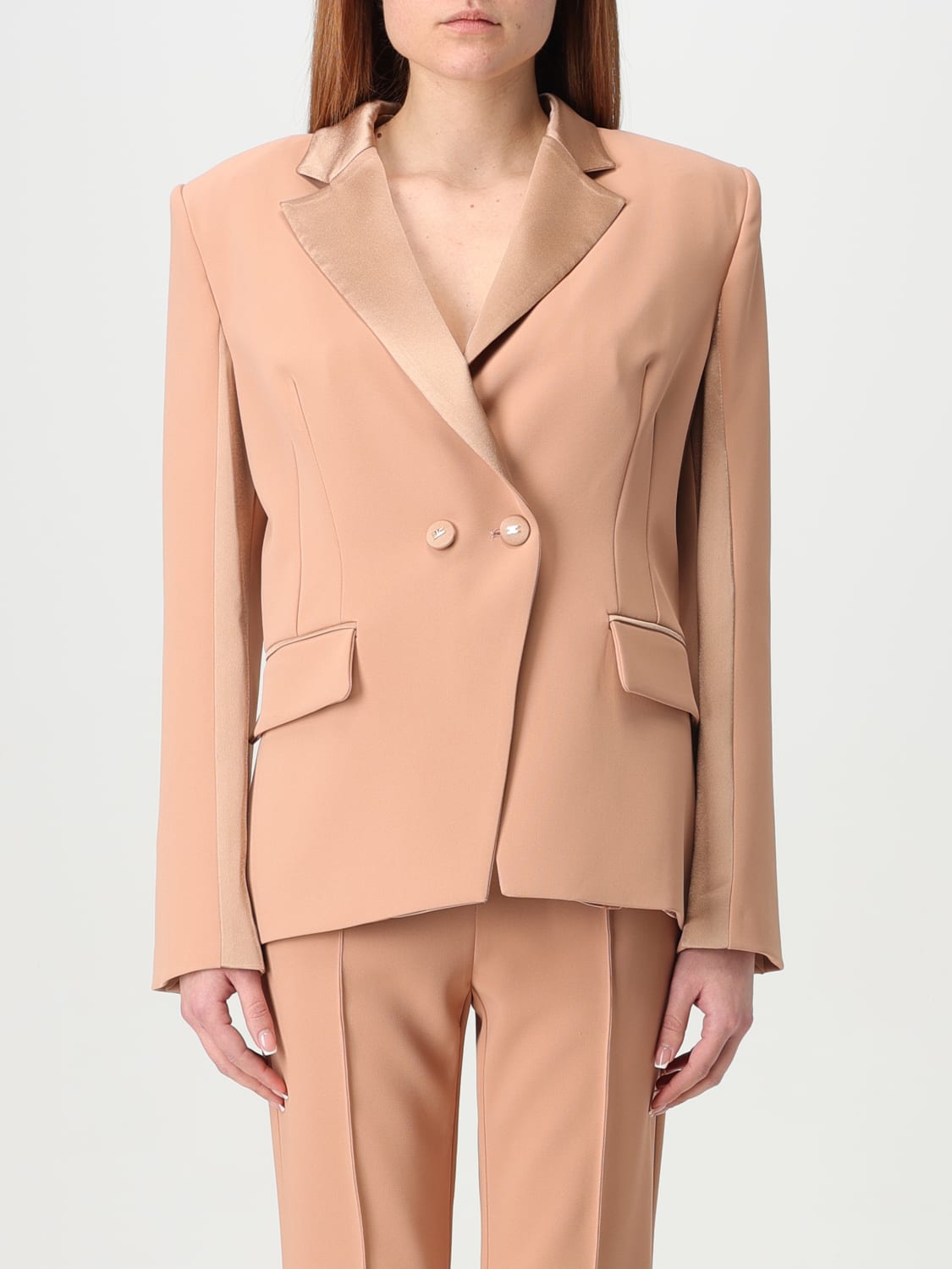 アウターその他 ELISABETTA FRANCHI Woman Blazer Nude GI149 283 ELISABETTA FRANCHI: Blazer doppiopetto in crêpe - Nudo