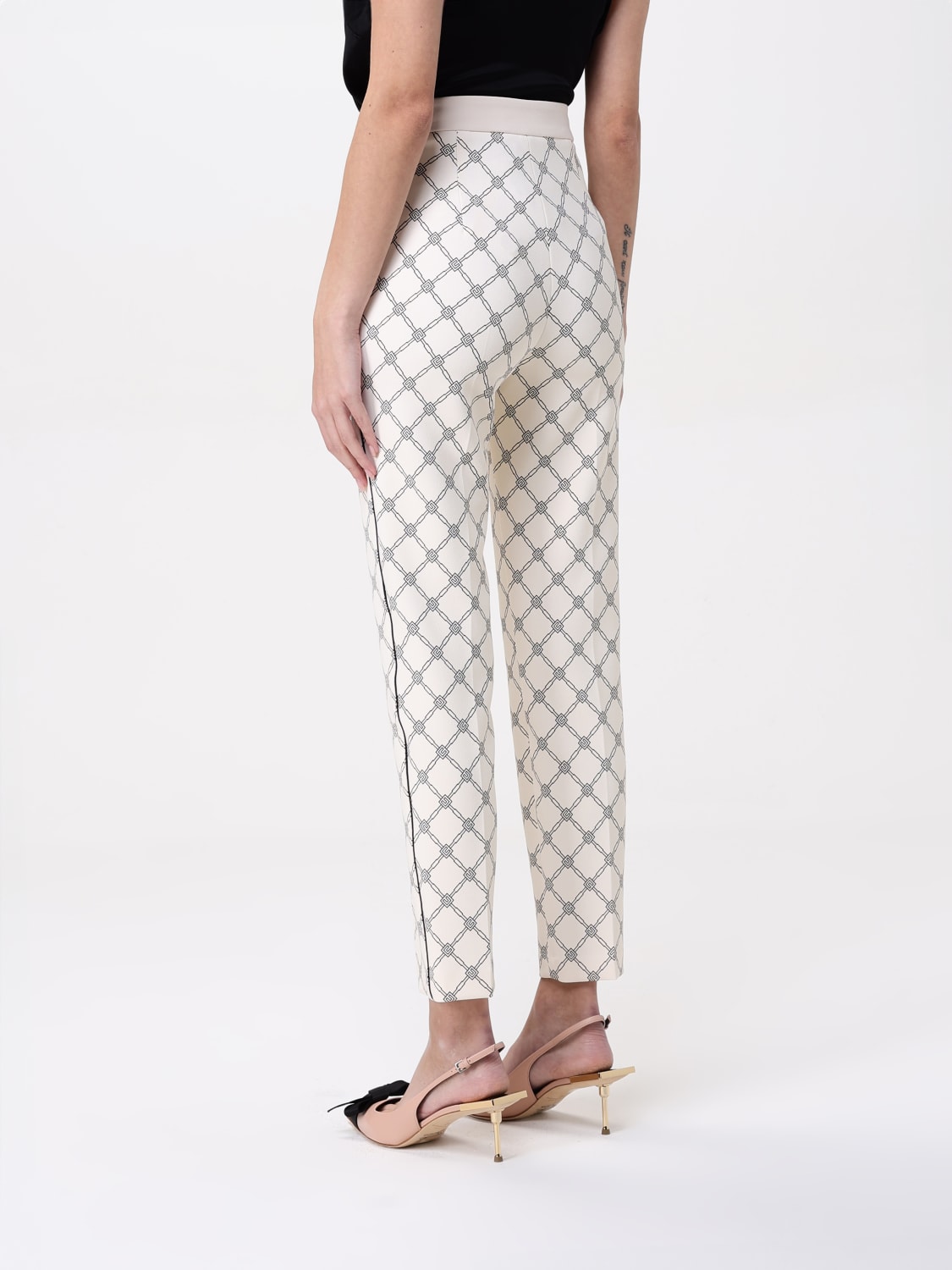 ELISABETTA FRANCHI PANTALONI: Pantalone Elisabetta Franchi in crêpe stampato , Panna - Img 3