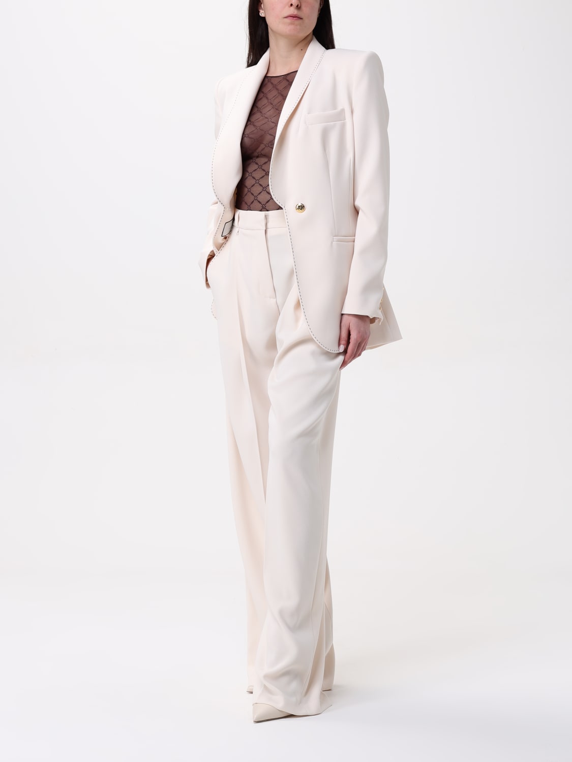 ELISABETTA FRANCHI PANTALONI: Pantalone Elisabetta Franchi in crêpe , Panna - Img 2