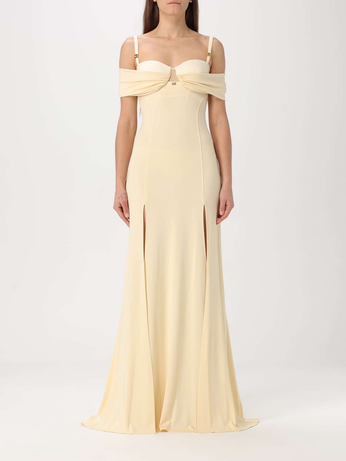 ワンピース ELISABETTA FRANCHI Woman Dress Yellow AB759 DJ4 Elisabetta Franchi piercing-detail Jersey Gown | Yellow