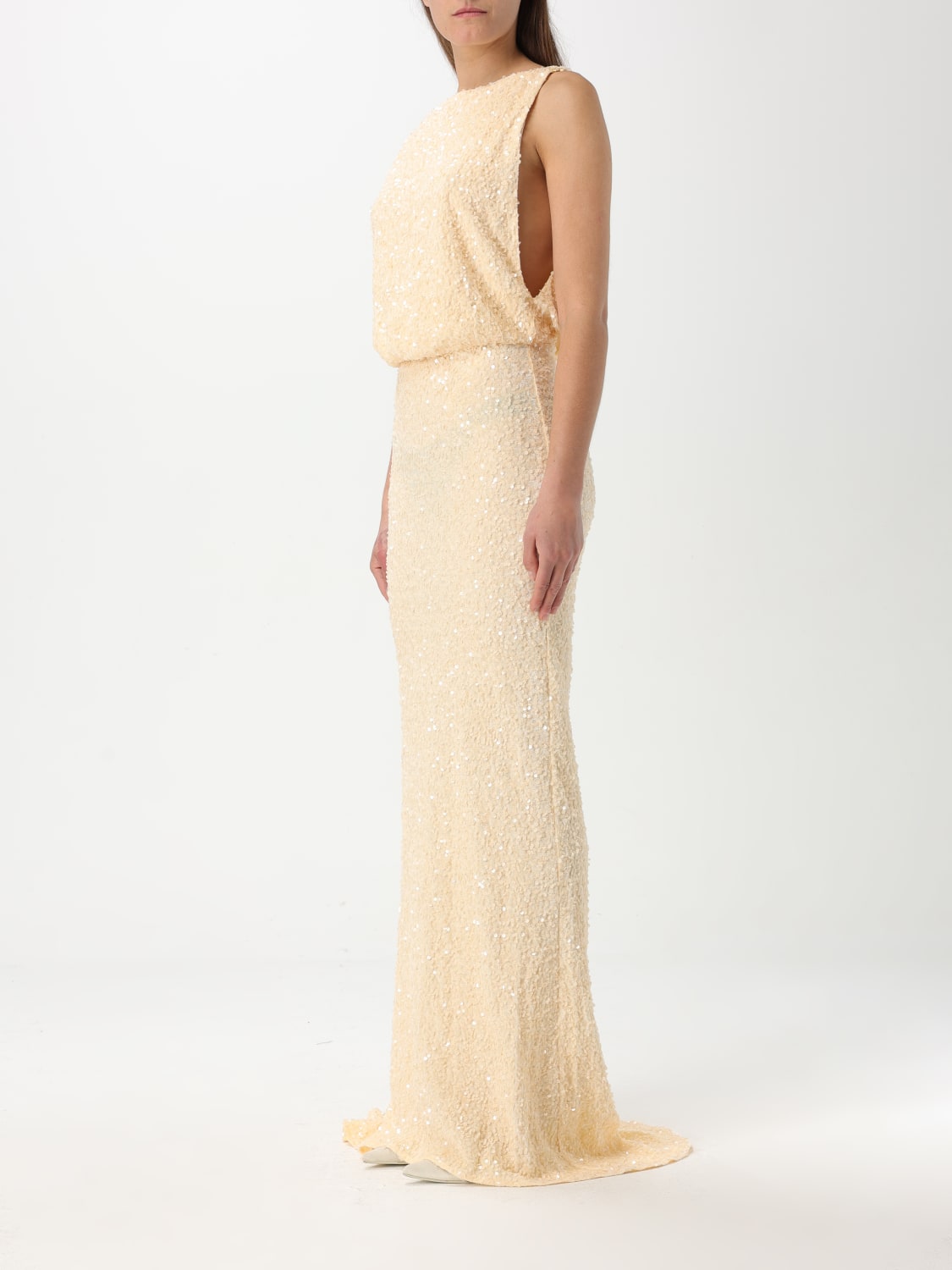ワンピース ELISABETTA FRANCHI Woman Dress Yellow Cream AB650 360 ELISABETTA FRANCHI Women's yellow long dress with ruffles