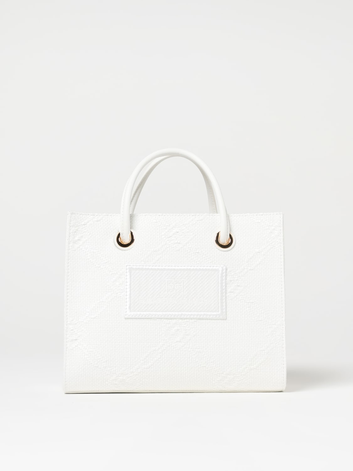 ELISABETTA FRANCHI BORSA A MANO: Borsa Elisabetta Franchi in rafia con logo jacquard , Avorio - Img 1