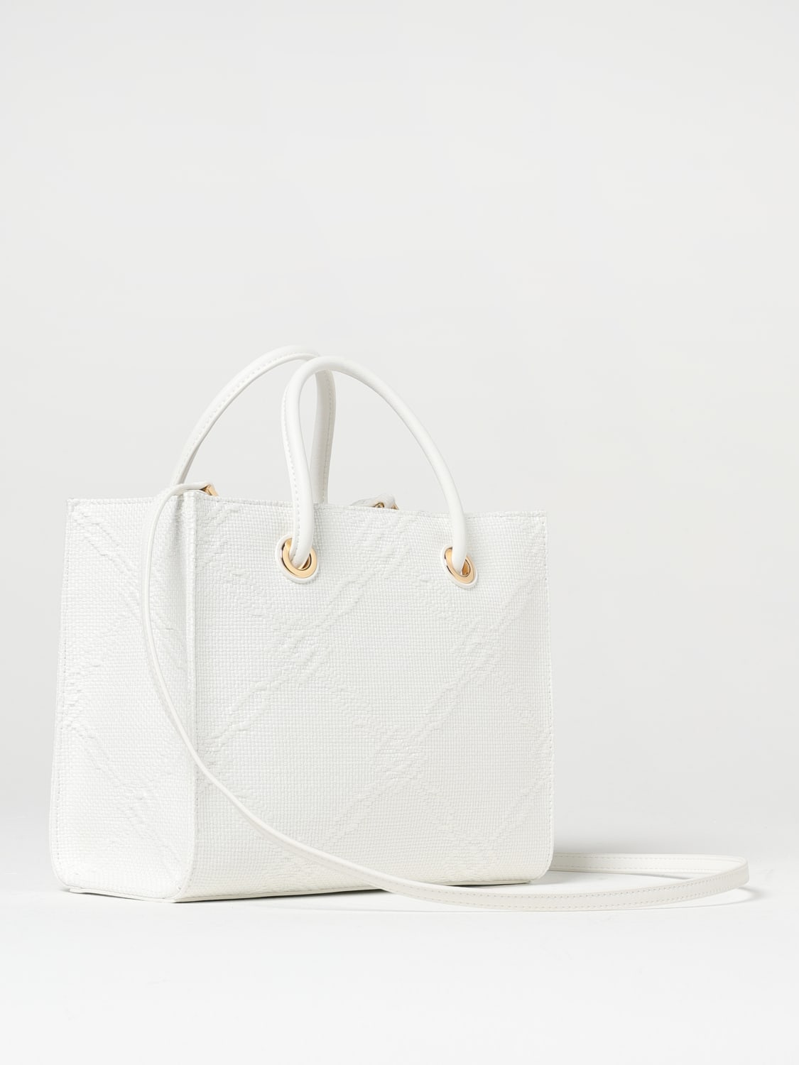 ELISABETTA FRANCHI BORSA A MANO: Borsa Elisabetta Franchi in rafia con logo jacquard , Avorio - Img 2