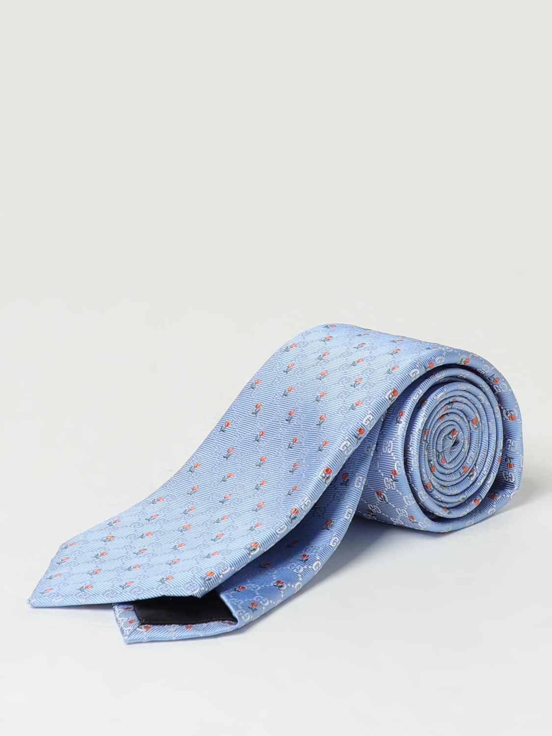 GUCCI CRAVATTA: Cravatta GG Flower Gucci in seta jacquard , Azzurro - Img 1