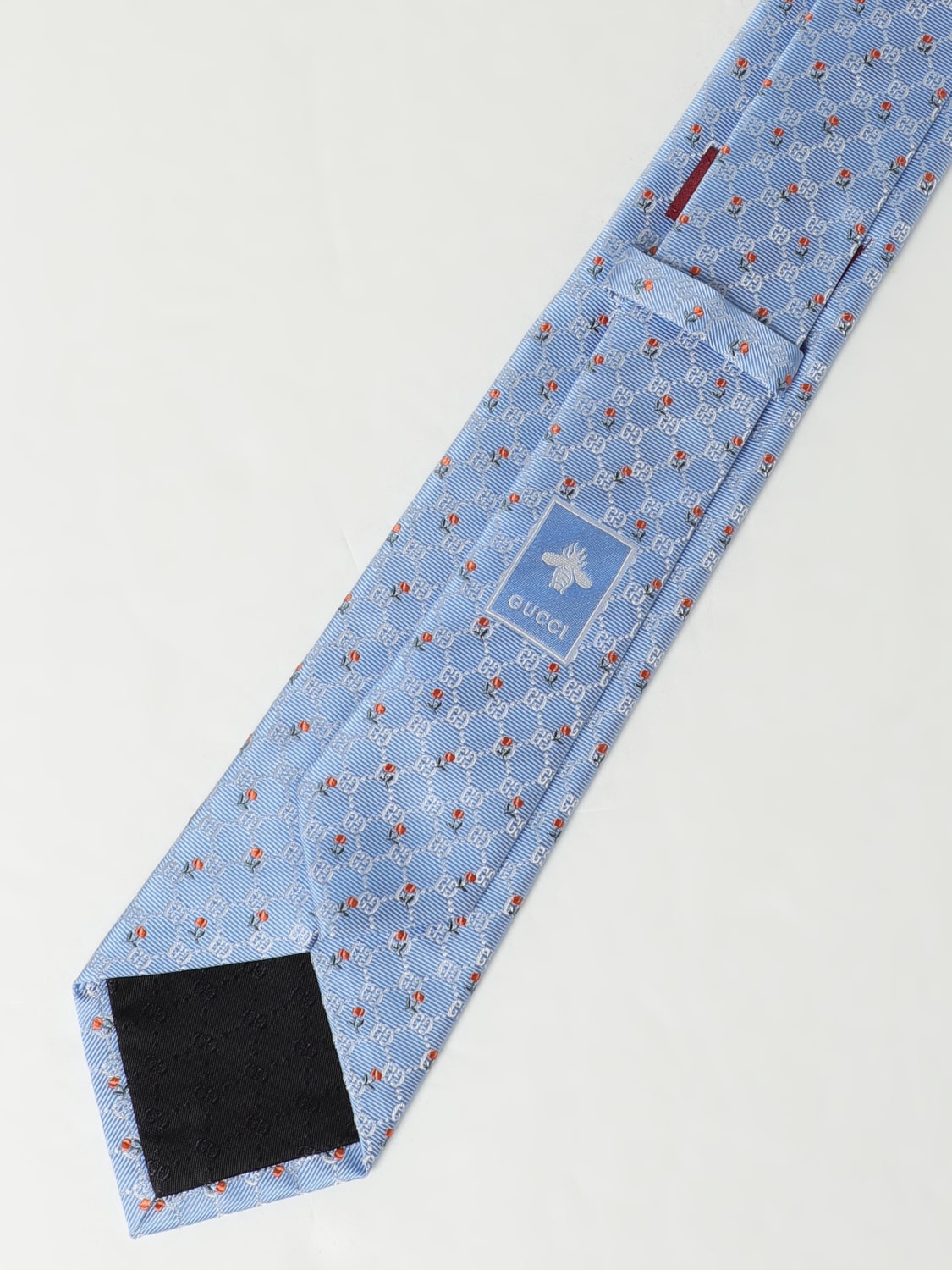 GUCCI CRAVATTA: Cravatta GG Flower Gucci in seta jacquard , Azzurro - Img 2