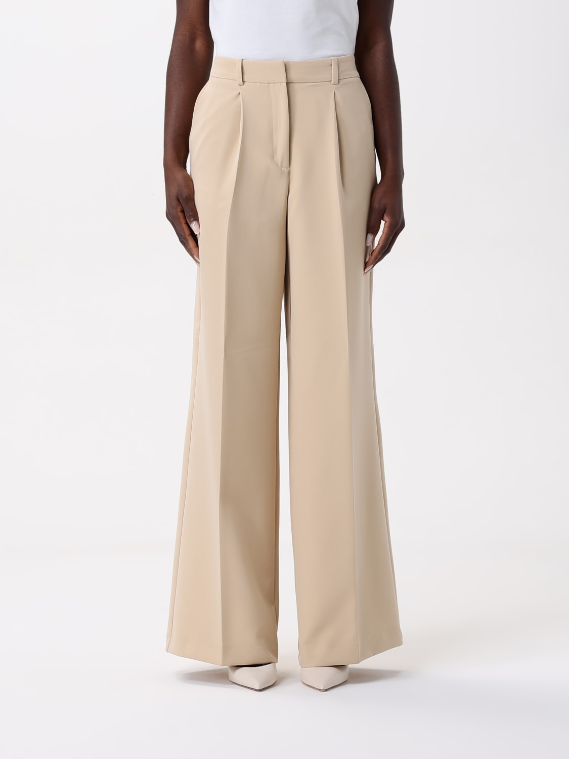パンツ BOSS Woman Pants Gnawed Blue 50535207 421 BOSS - Regular-fit trousers in sateen - Light Grey