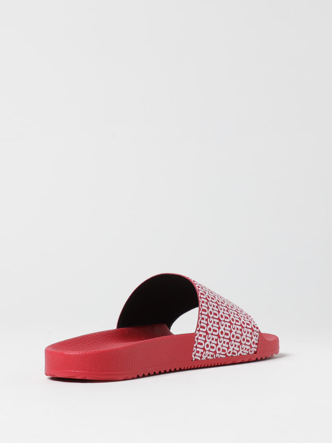 HUGO SANDALI: Sliders Boss in gomma con logo stampato all over , Rosso - Img 3
