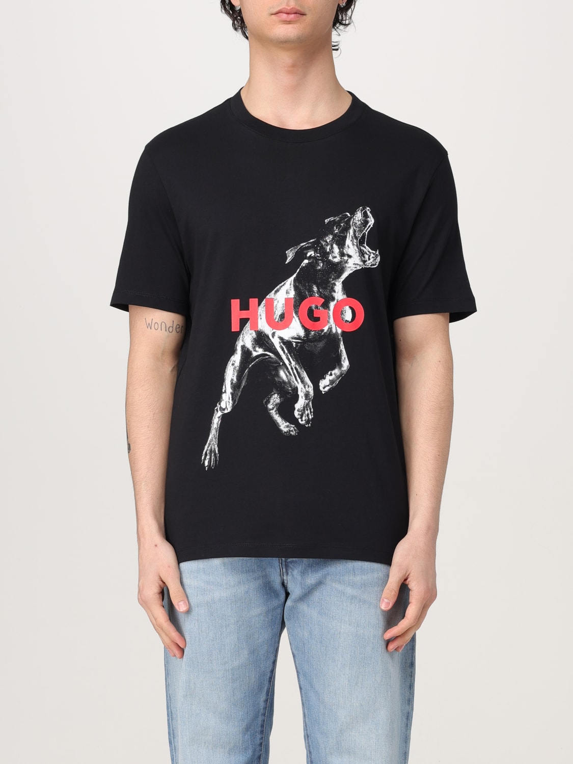Tシャツ・カットソー HUGO Men T-shirt Black 1 50530607 002 HUGO - Oversize-fit T-shirt in cotton with animal graphic
