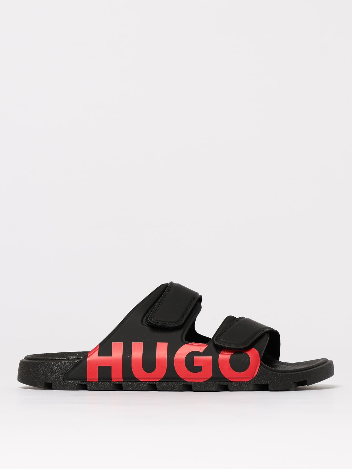 サンダル HUGO Men Sandals Black 50543722 003 HUGO - Logo sandals with double touch-closure straps - Black