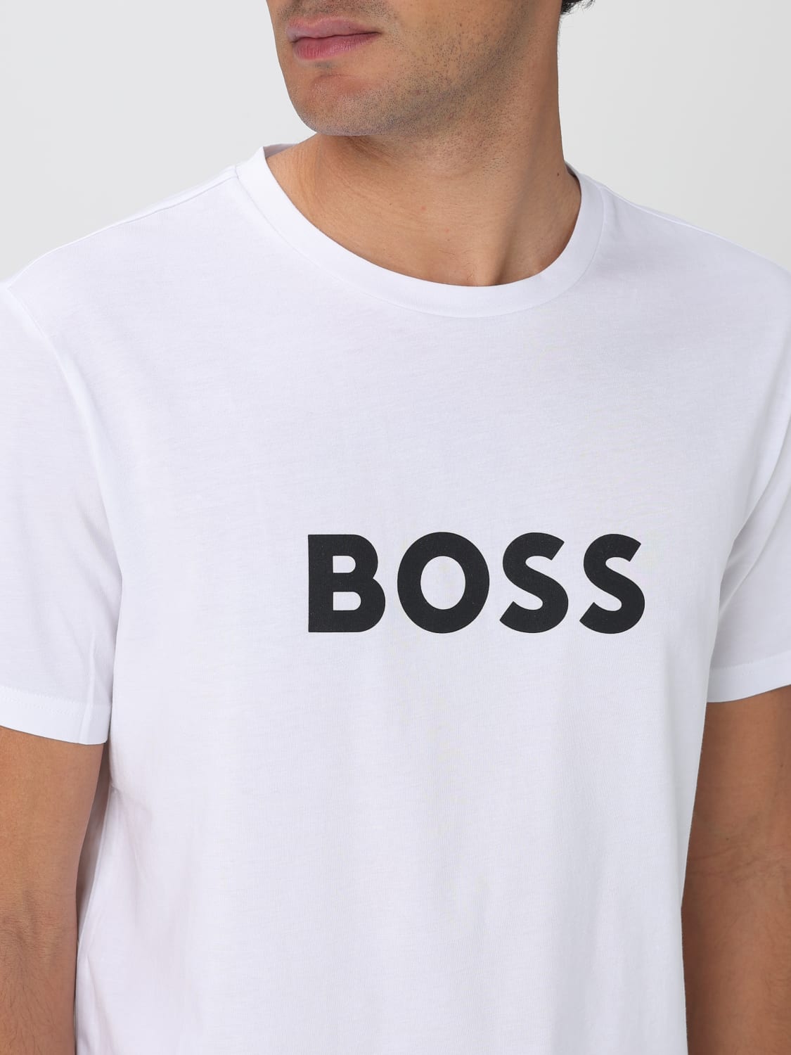 Tシャツ・カットソー BOSS Men T-shirt White 50491706 100 BOSS - Cotton jersey T-shirt with mixed-print logo - White